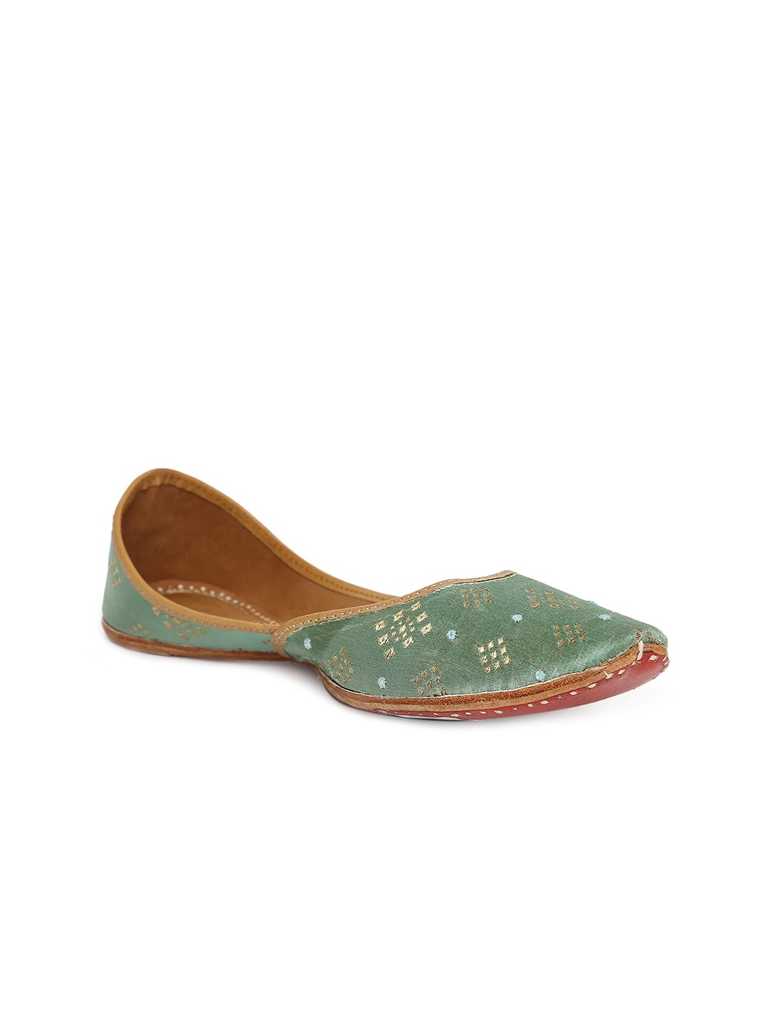 

Fabindia Women Teal Green Embellished Mojaris Flats