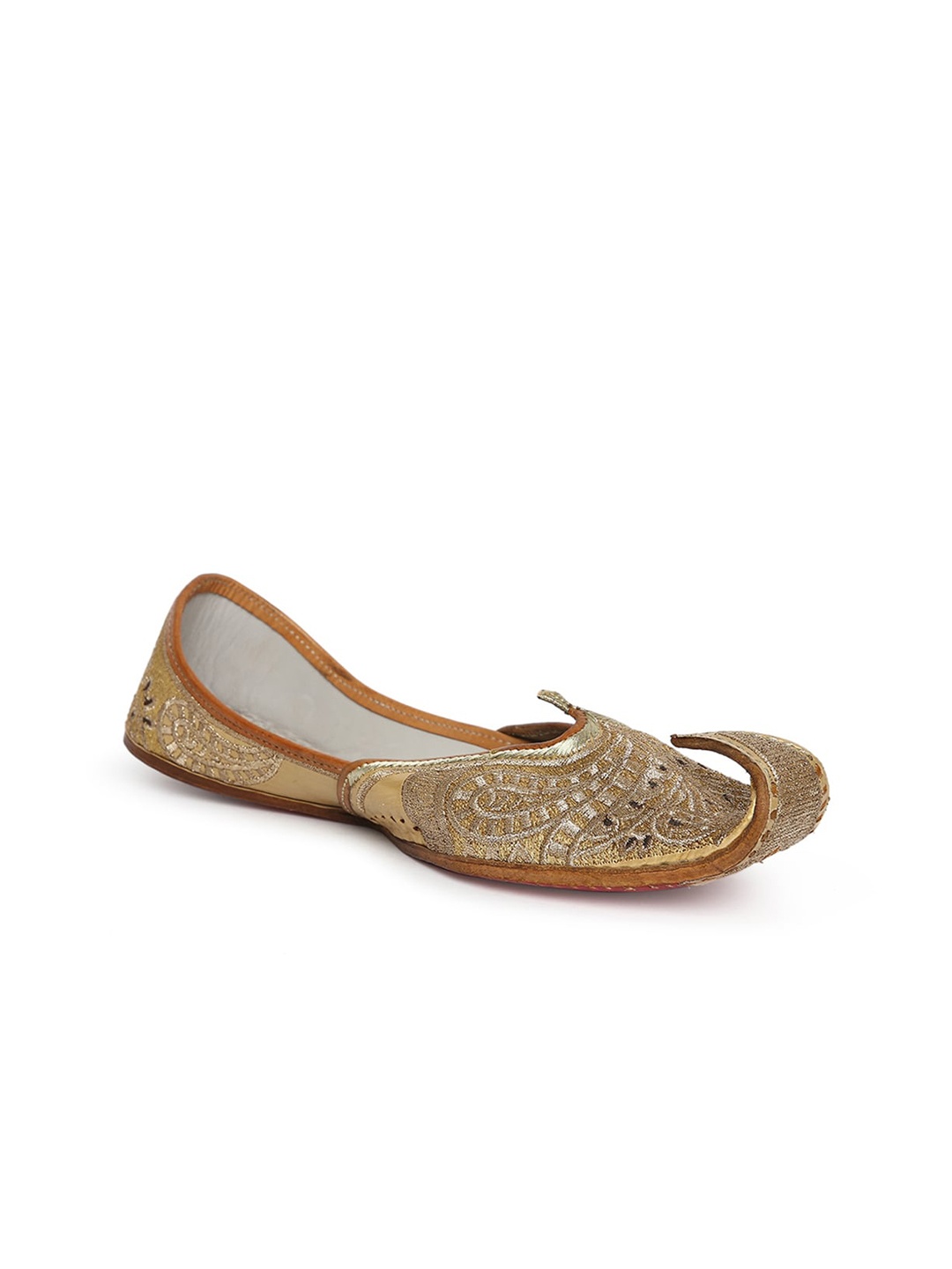 

Fabindia Women Gold-Toned Embellished Mojaris Flats