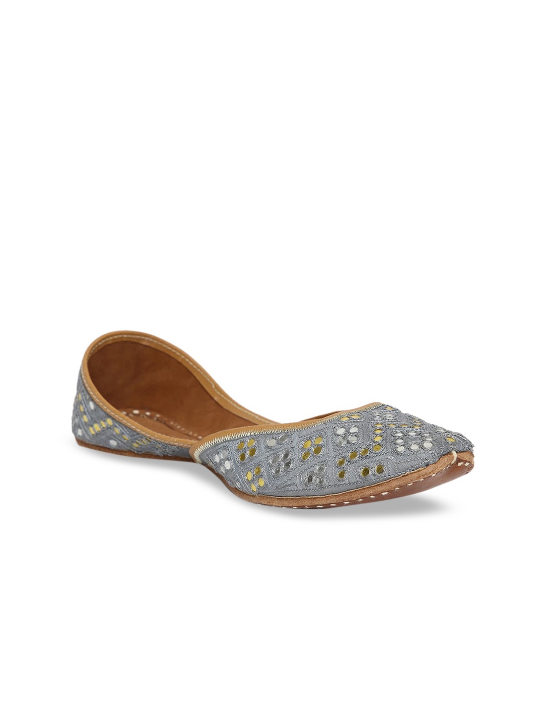

Fabindia Women Grey Embellished Leather Ethnic Mojaris Flats