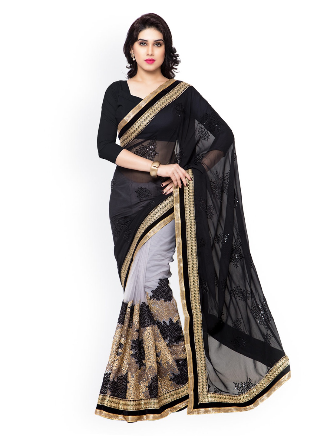 

Kalista Black & Grey Embroidered Embellished Saree