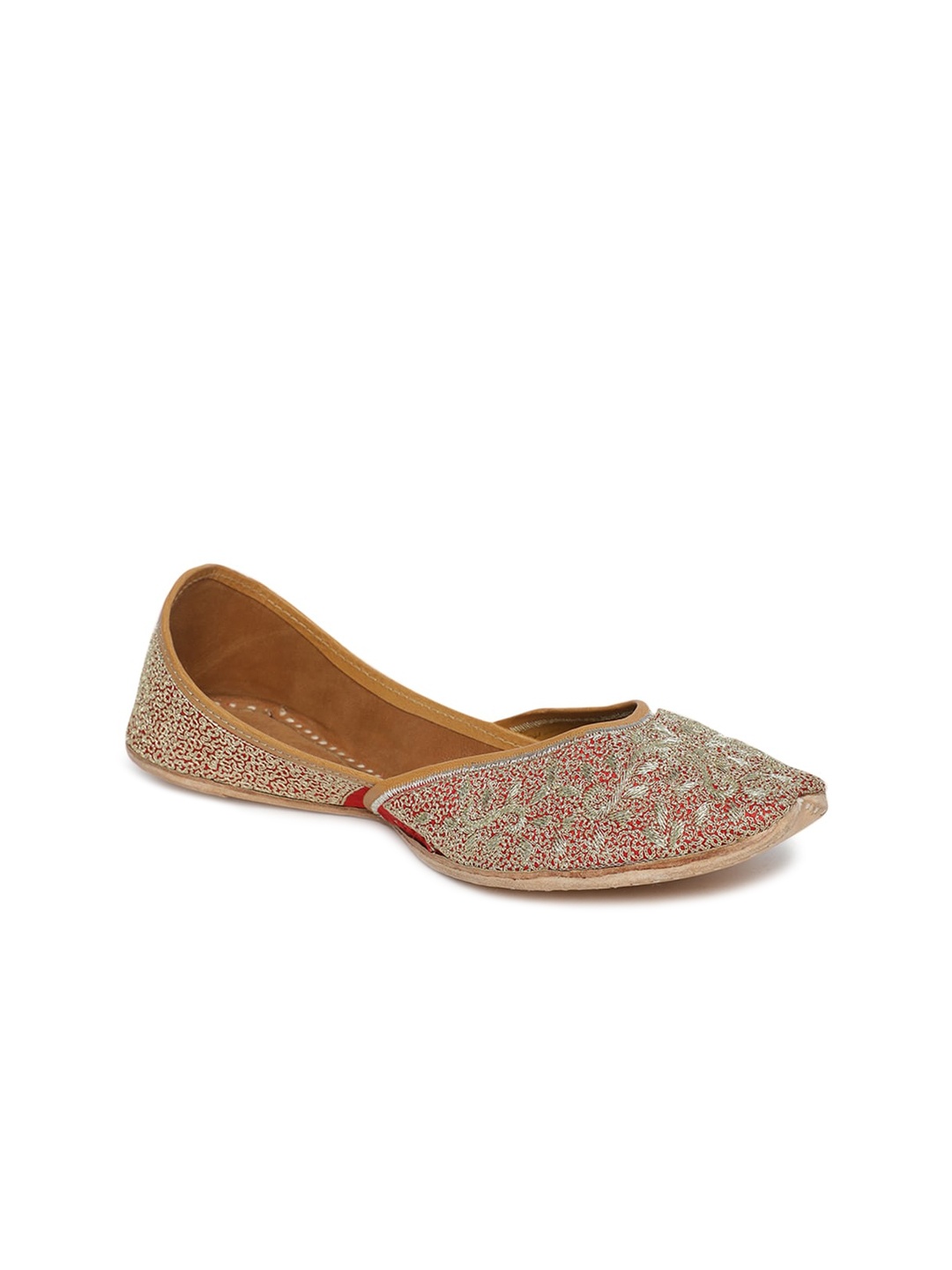 

Fabindia Women Red Embellished Leather Ethnic Mojaris Flats