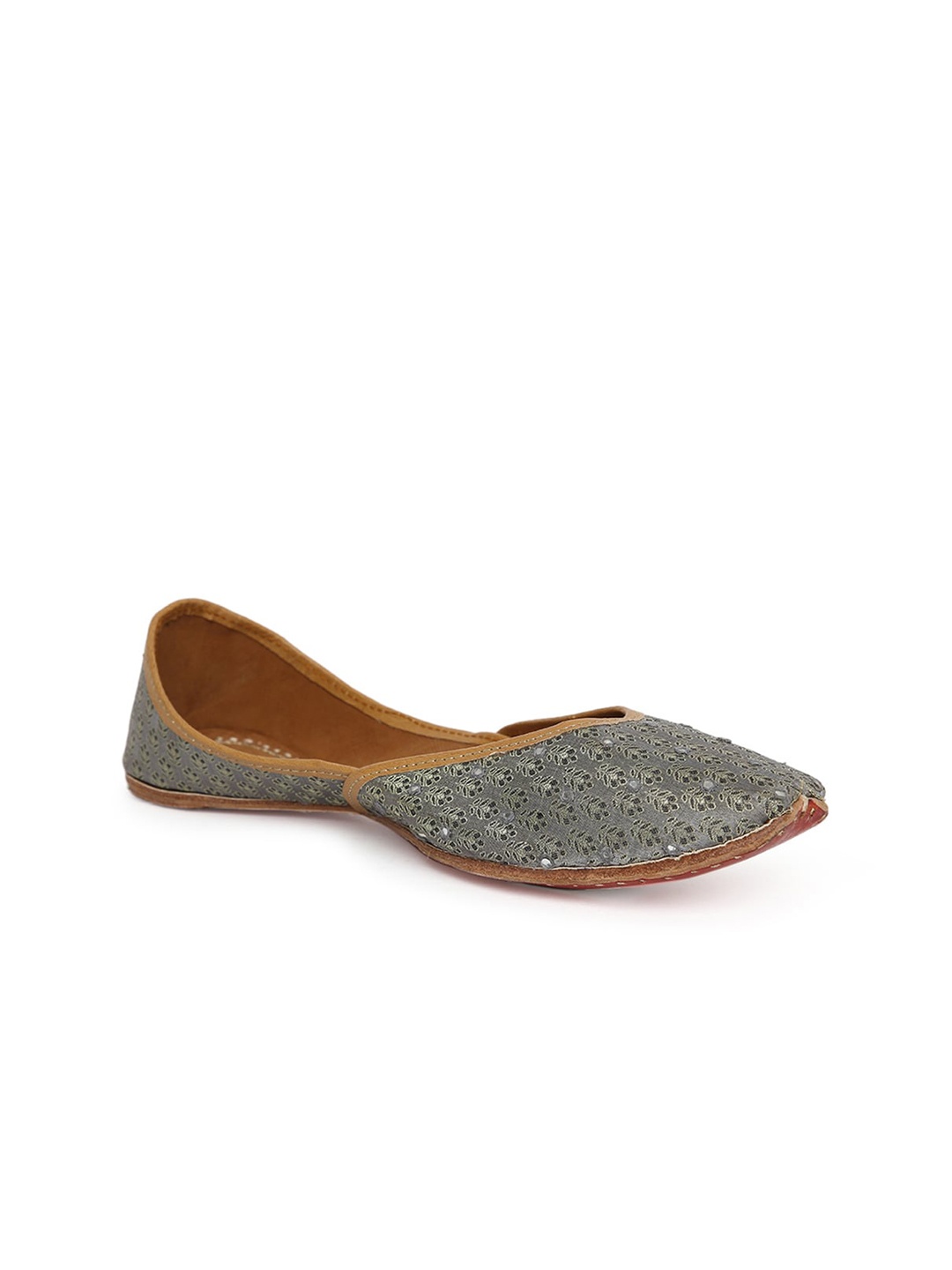 

Fabindia Women Grey Embellished Leather Ethnic Mojaris Flats