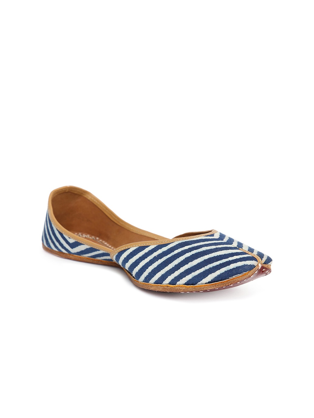 

Fabindia Women Blue Striped Mojaris Flats