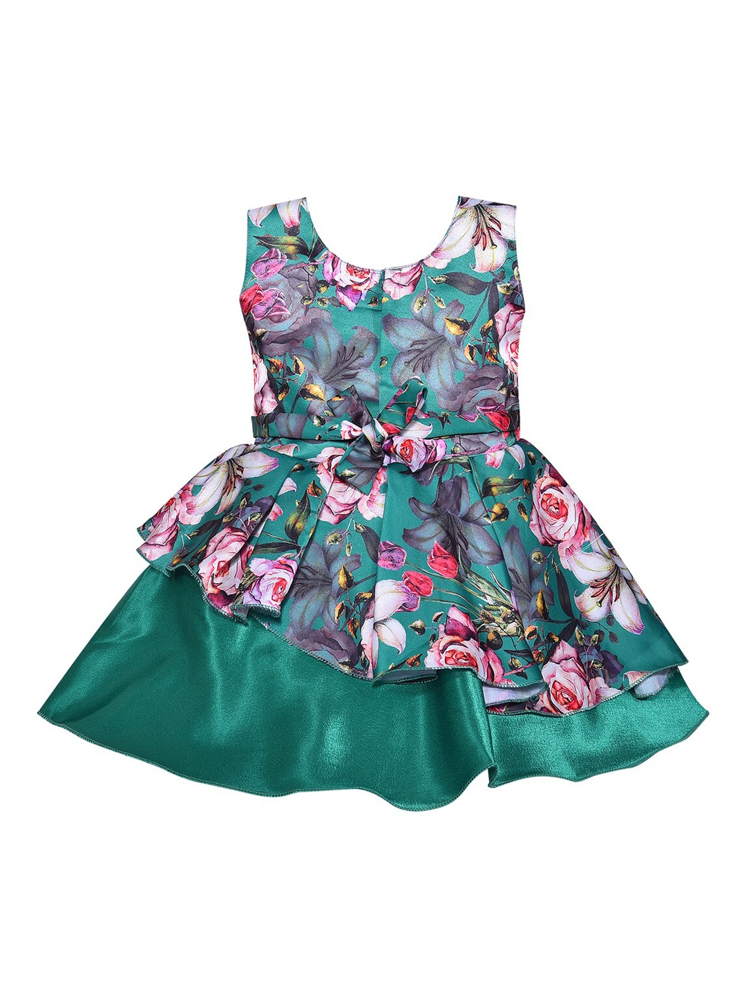 

Wish Karo Girls Green Floral Satin Dress