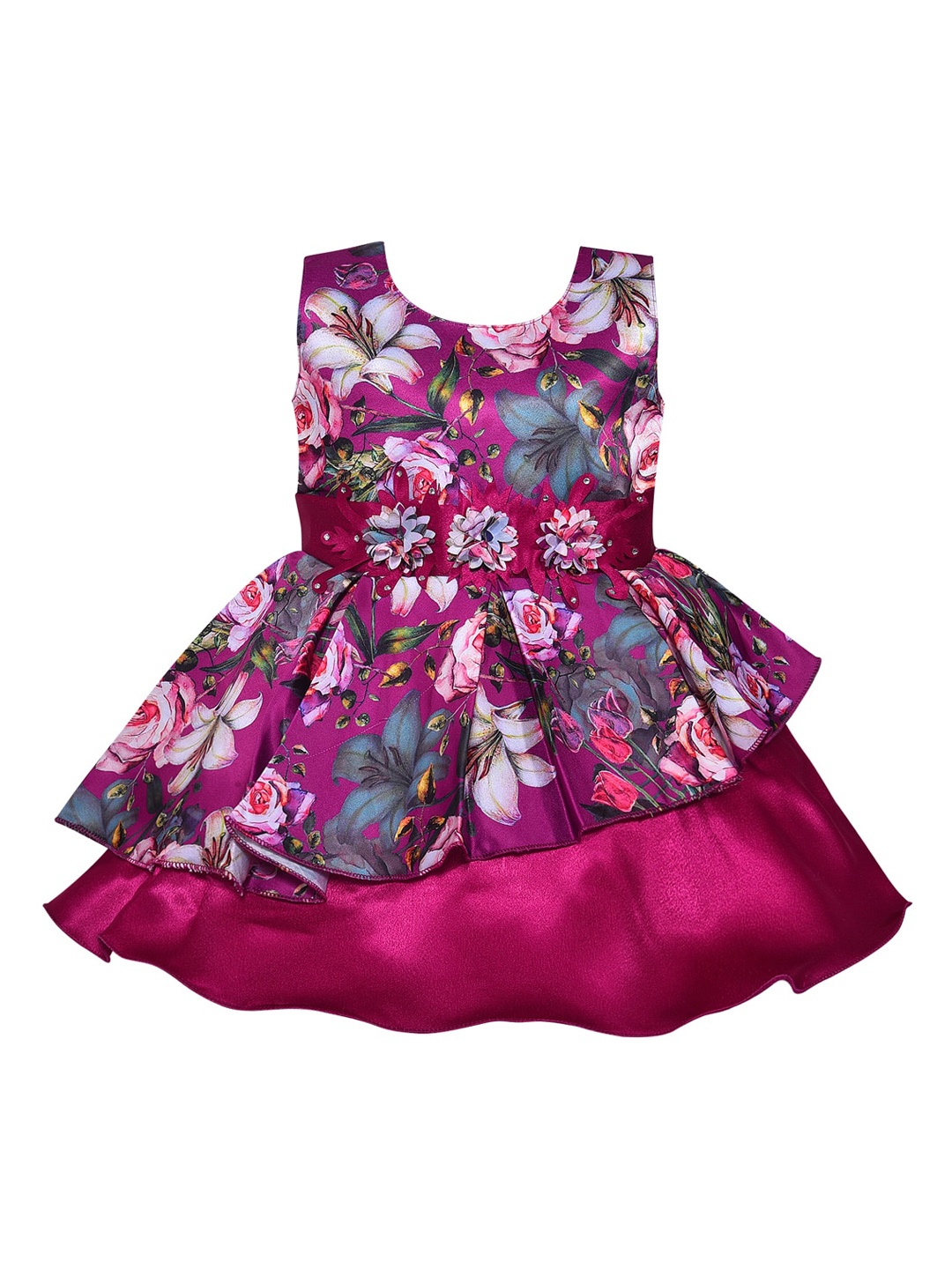 

Wish Karo Purple Floral Satin Flared Dress