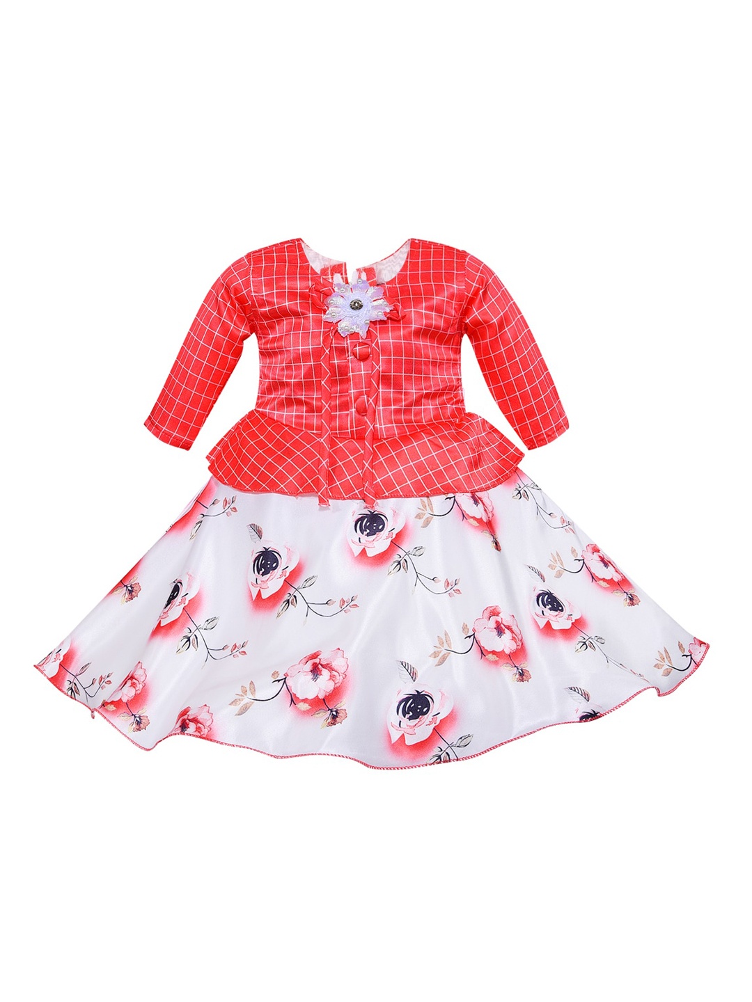 

Wish Karo Orange Floral Printed Satin Dress