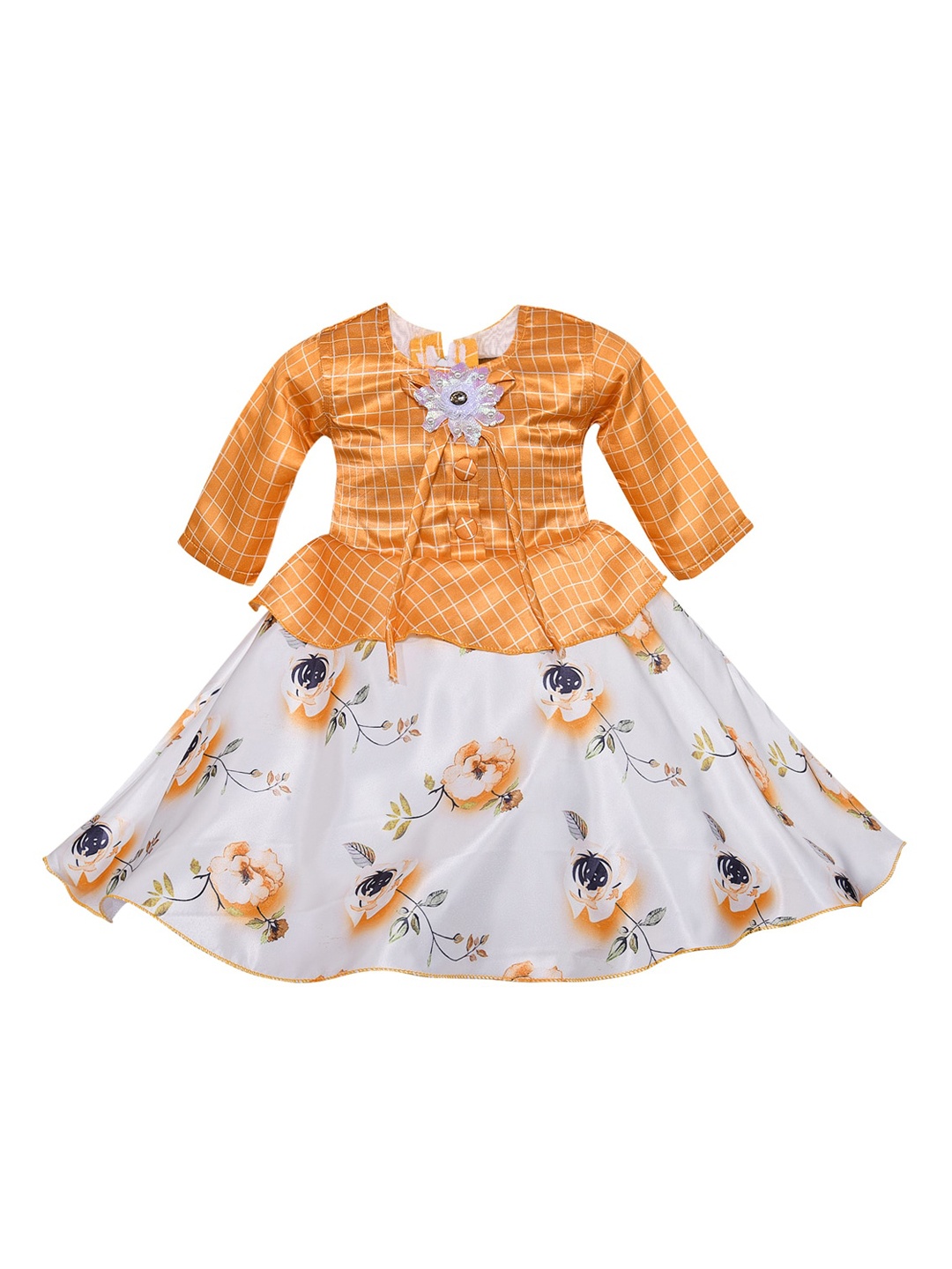 

Wish Karo Girls Yellow Floral Satin Dress
