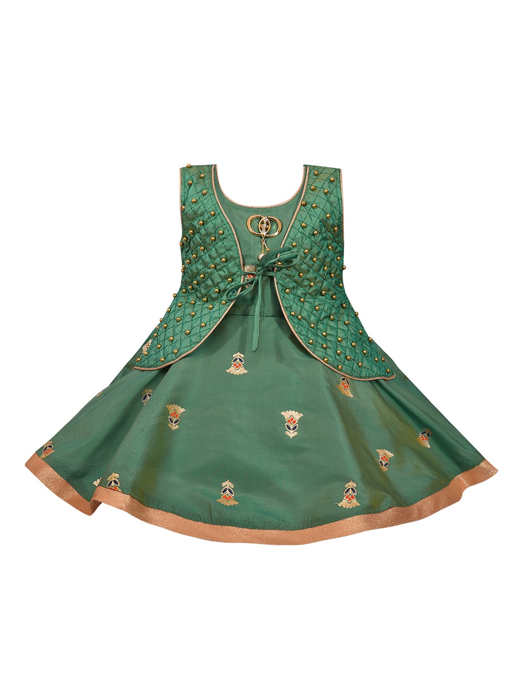

Wish Karo Girls Green Embellished Satin Dress
