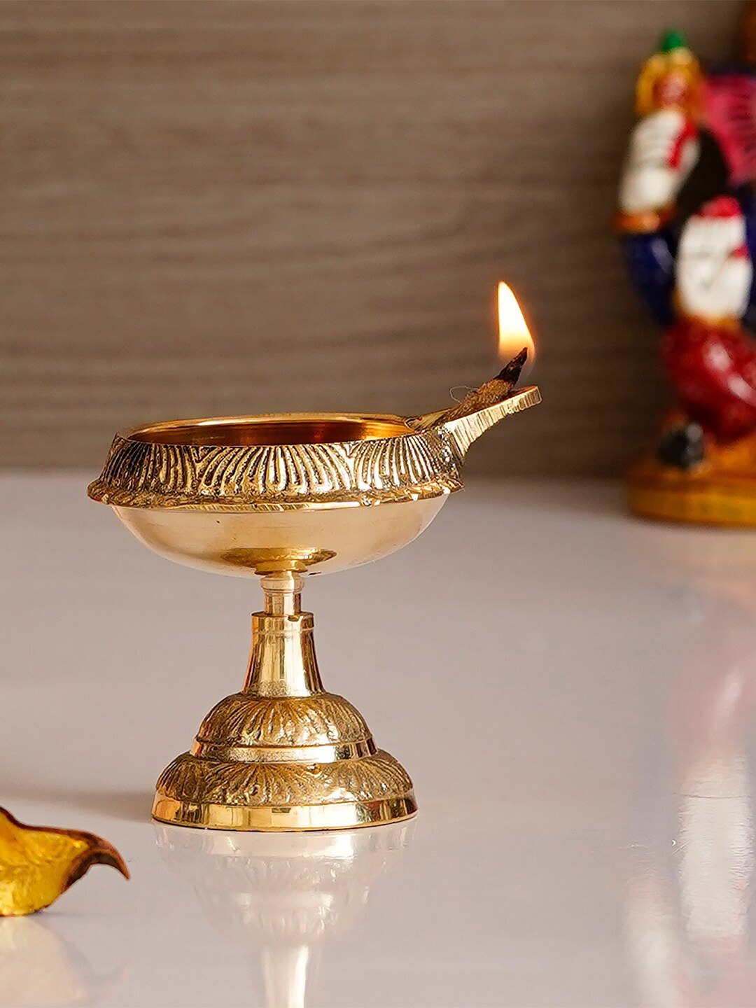 

eCraftIndia Designer Brass Diya, Gold