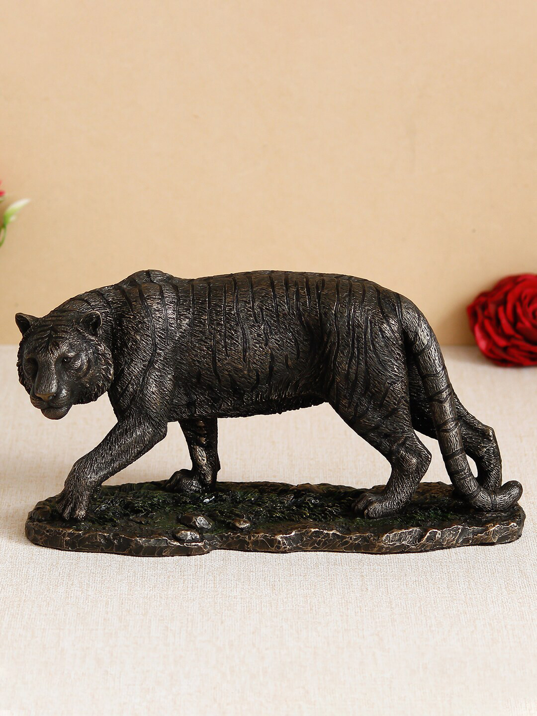 

eCraftIndia Brown Handcrafted Royal Tiger Cold Cast Figurine Showpiece