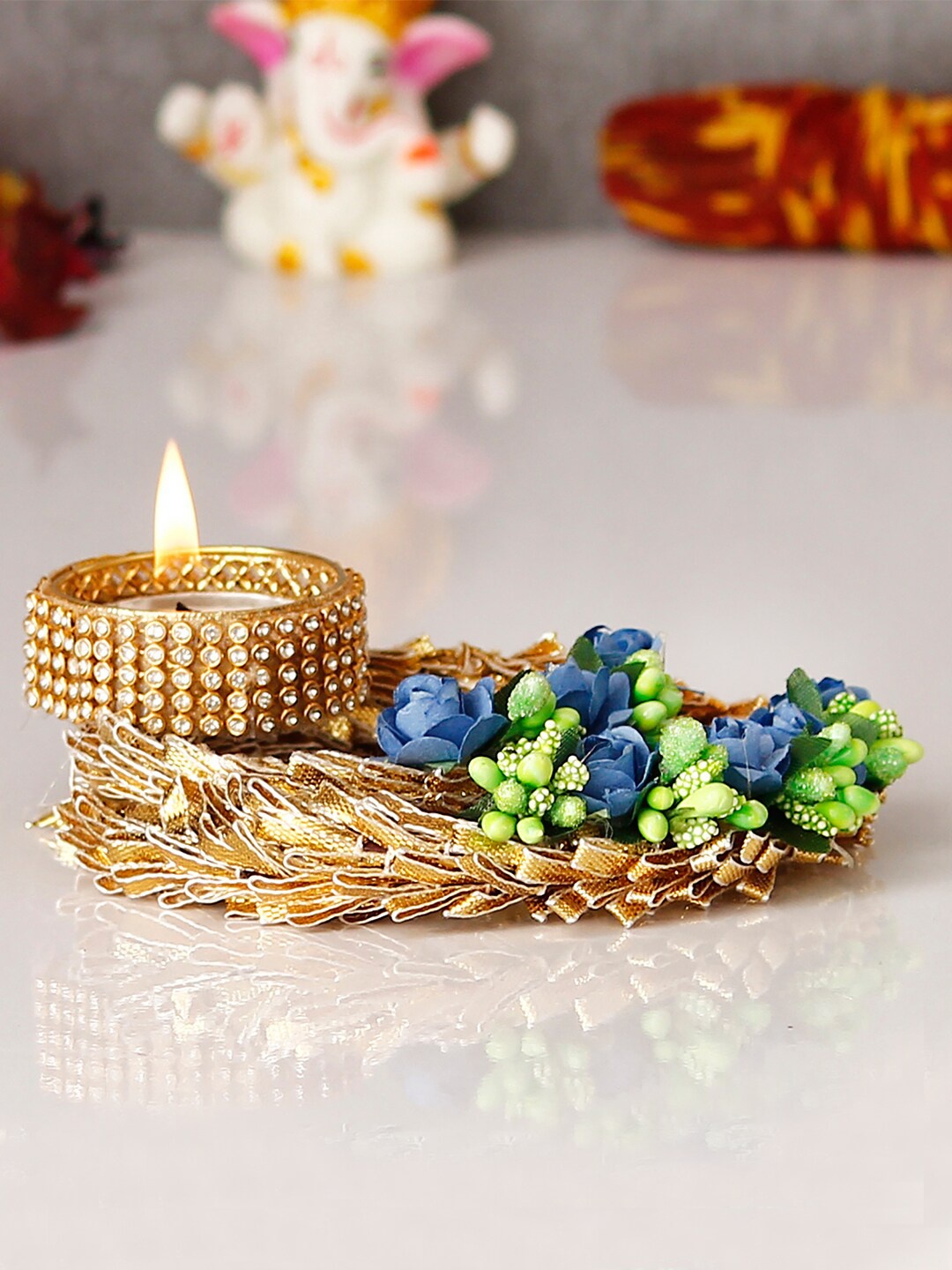 

eCraftIndia Gold-Toned Handcrafted Tea Light Holder
