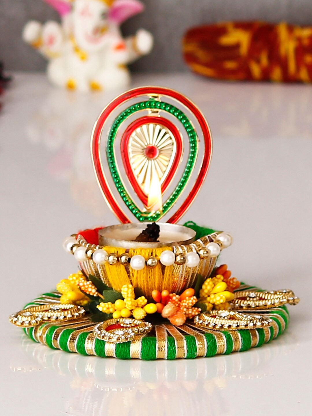

eCraftIndia Green & Red Handcrafted Decorative Tea Light Candle Holder