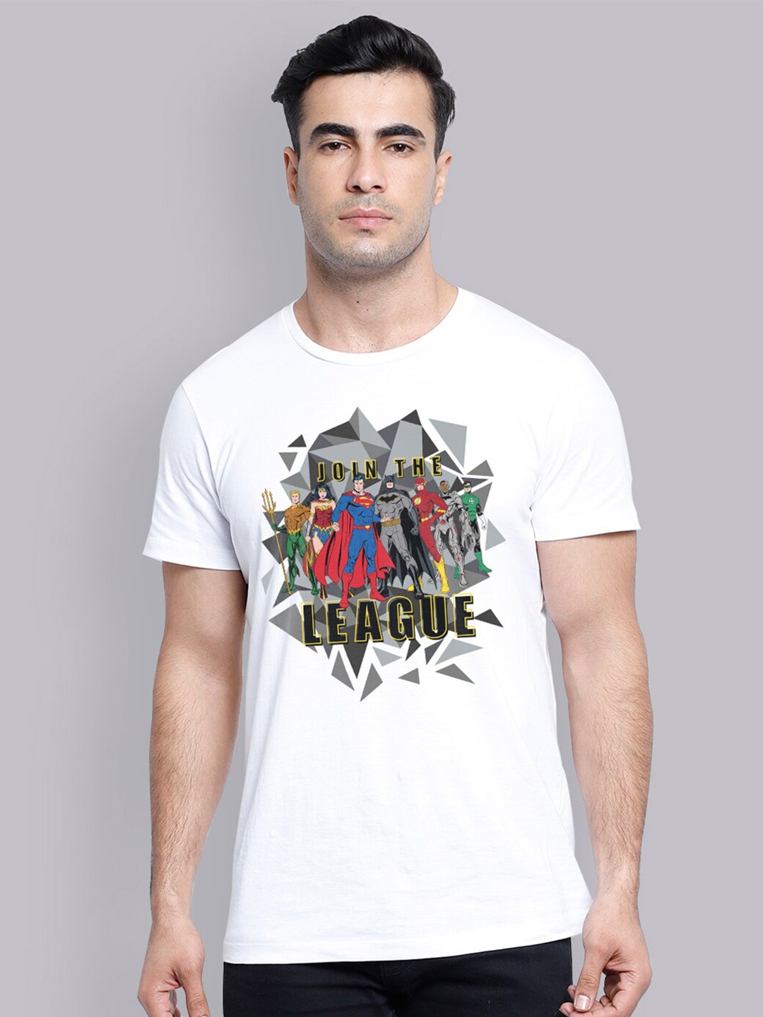 

Free Authority Men White & Yellow Justice League Printed T-Shirt