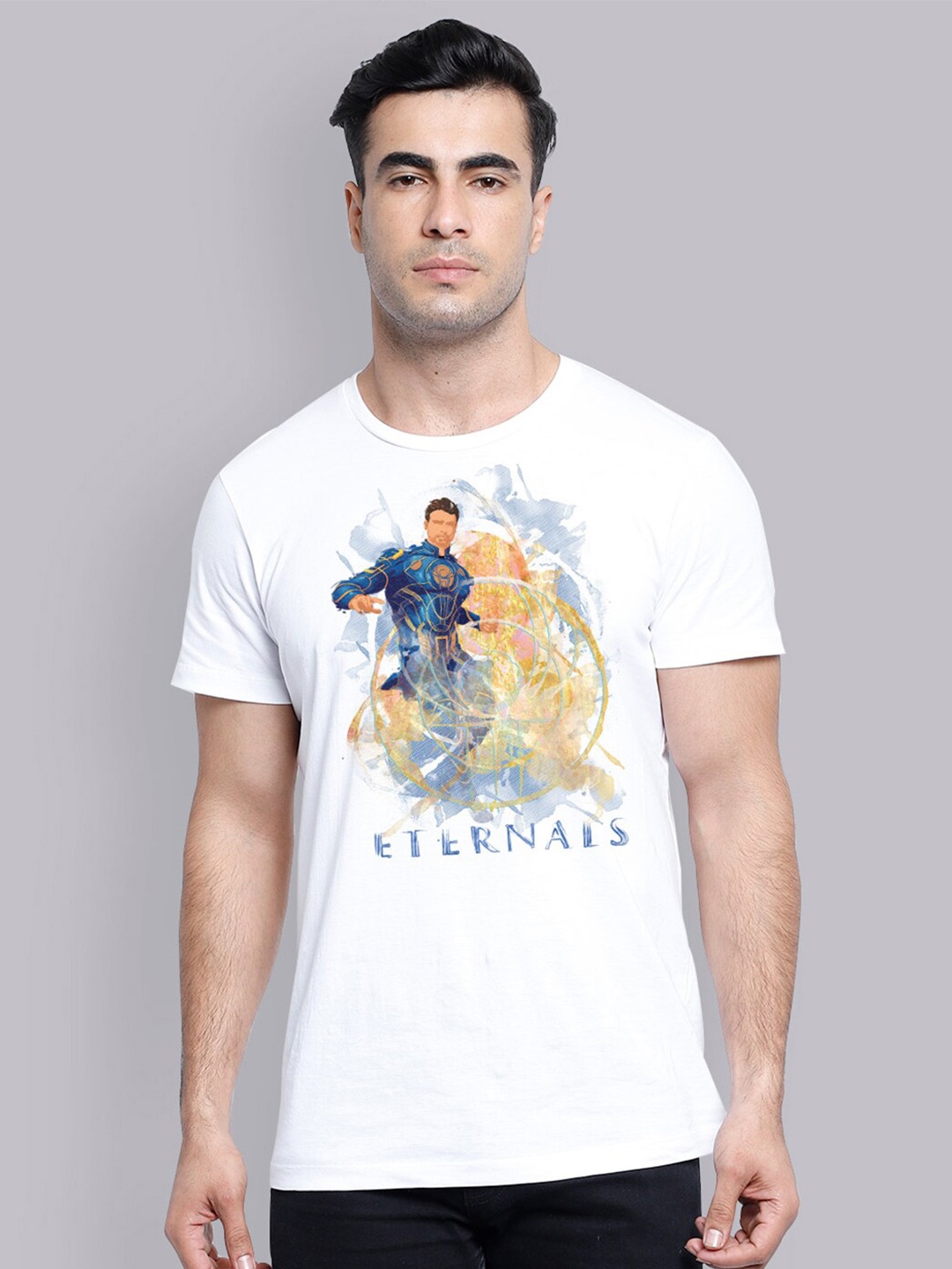 

Free Authority Men White Eternals Print Raw Edge T-shirt