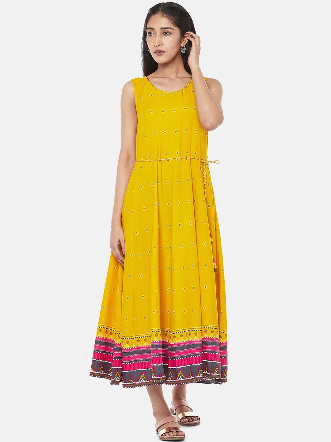 

AKKRITI BY PANTALOONS Yellow Midi Dress