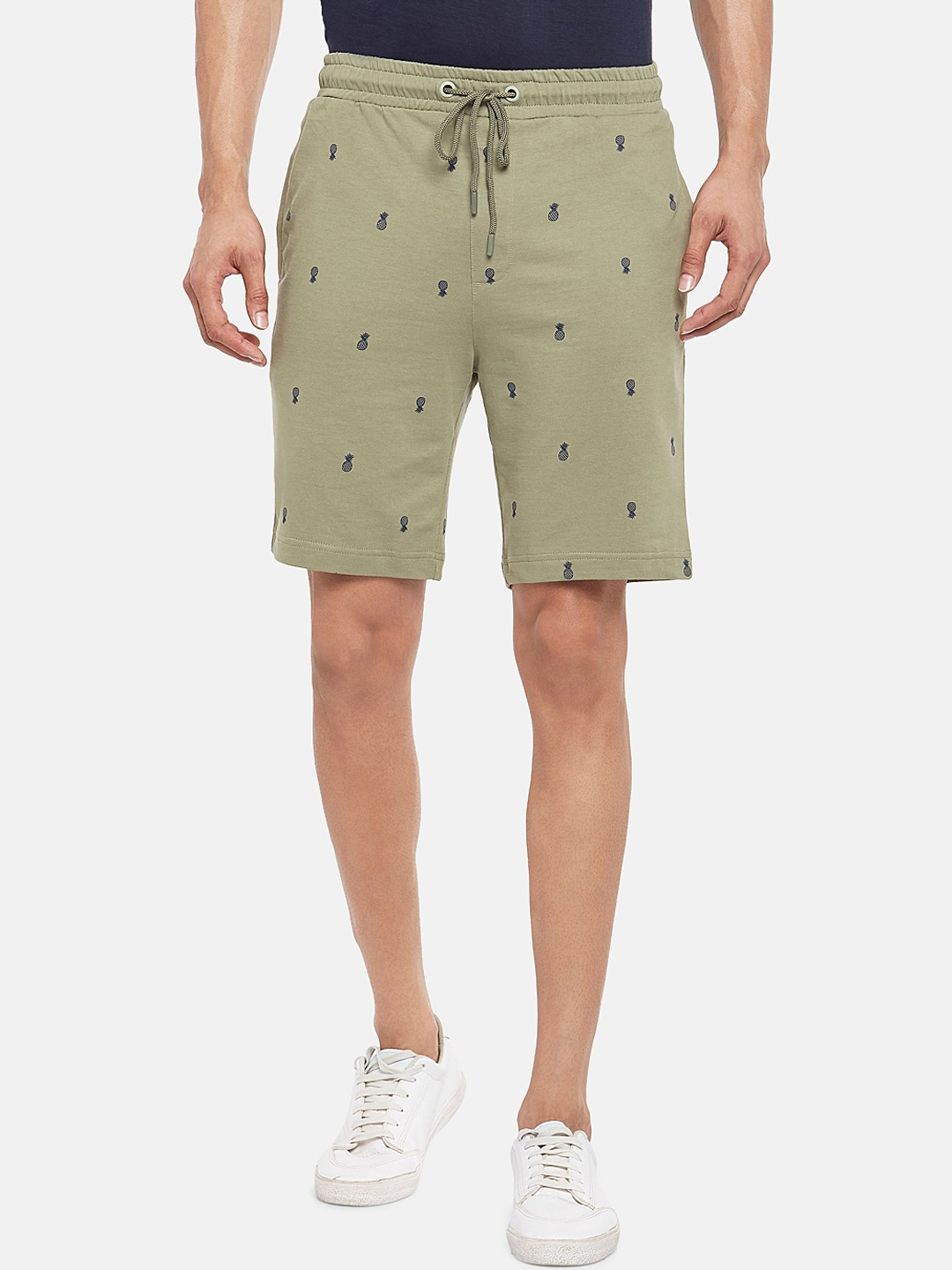 

Urban Ranger by pantaloons Men Olive & Blue Printed Slim Fit Regular Shorts