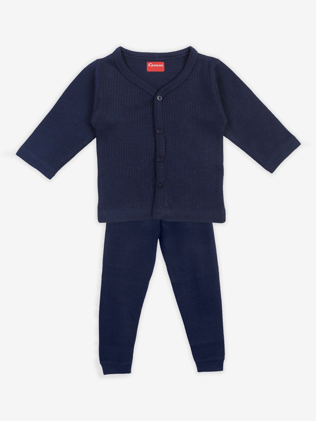 

Kanvin Boys Navy Blue Striped Thermal Set