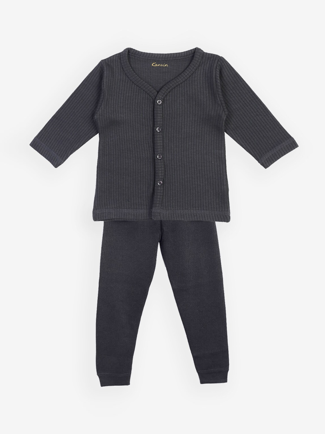 

Kanvin Boys Charcoal Grey Self Design Thermal Set