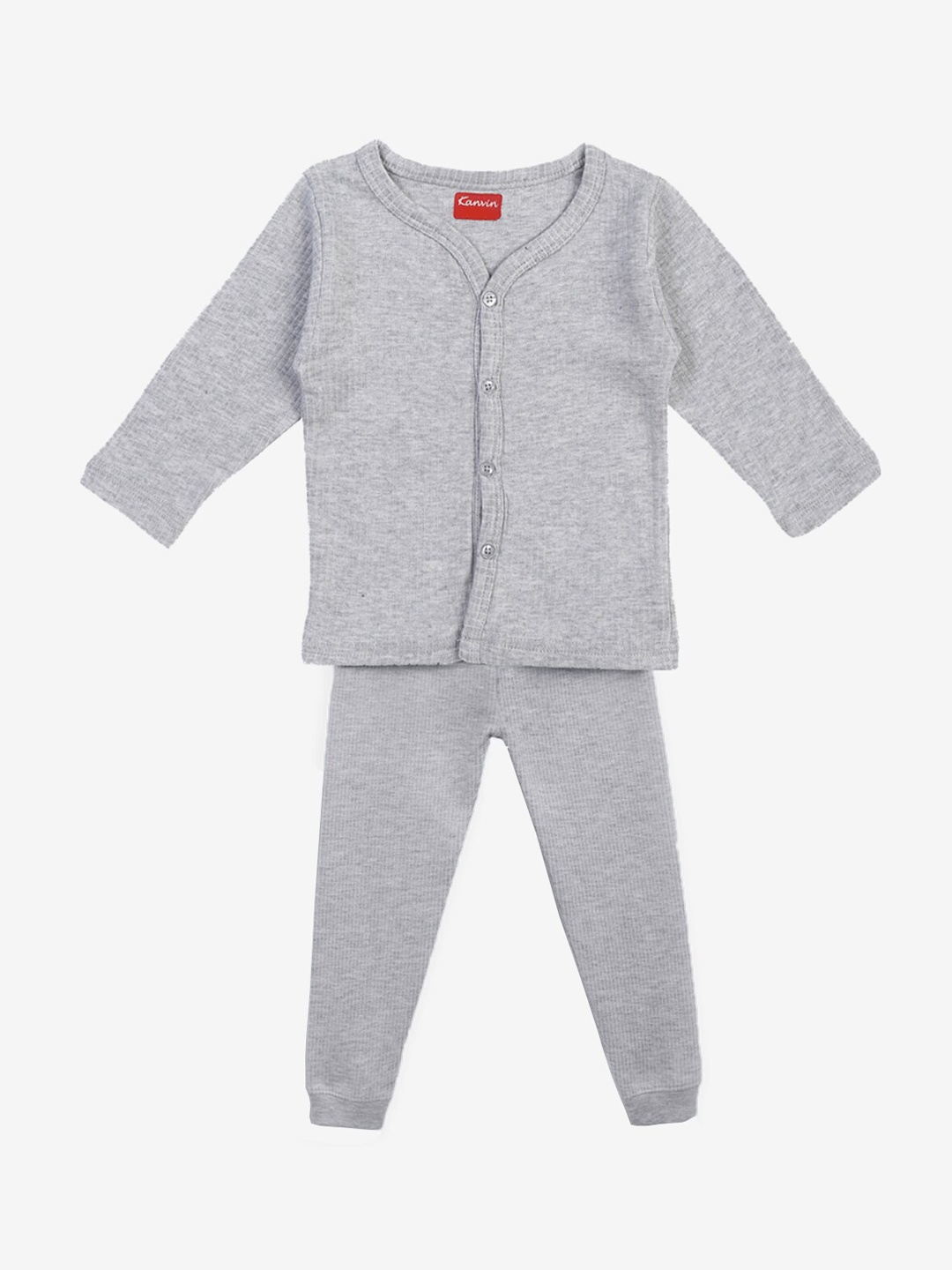 

Kanvin Boys Grey Melange Striped Thermal Set