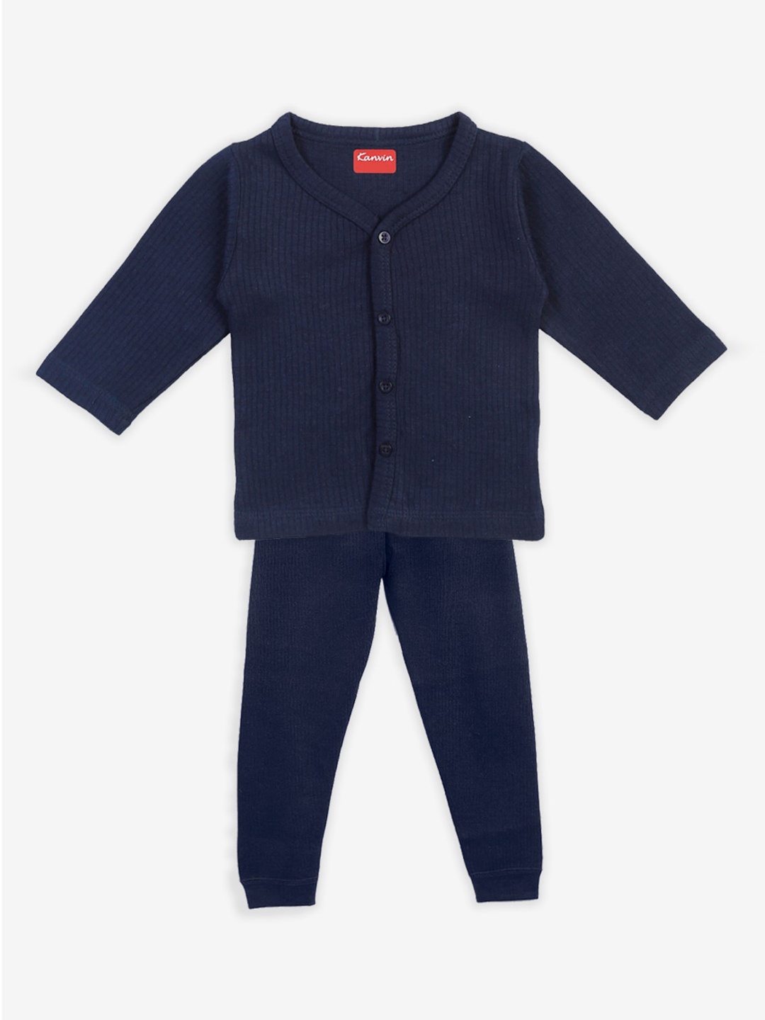 

Kanvin Boys Navy Blue Striped Thermal Set