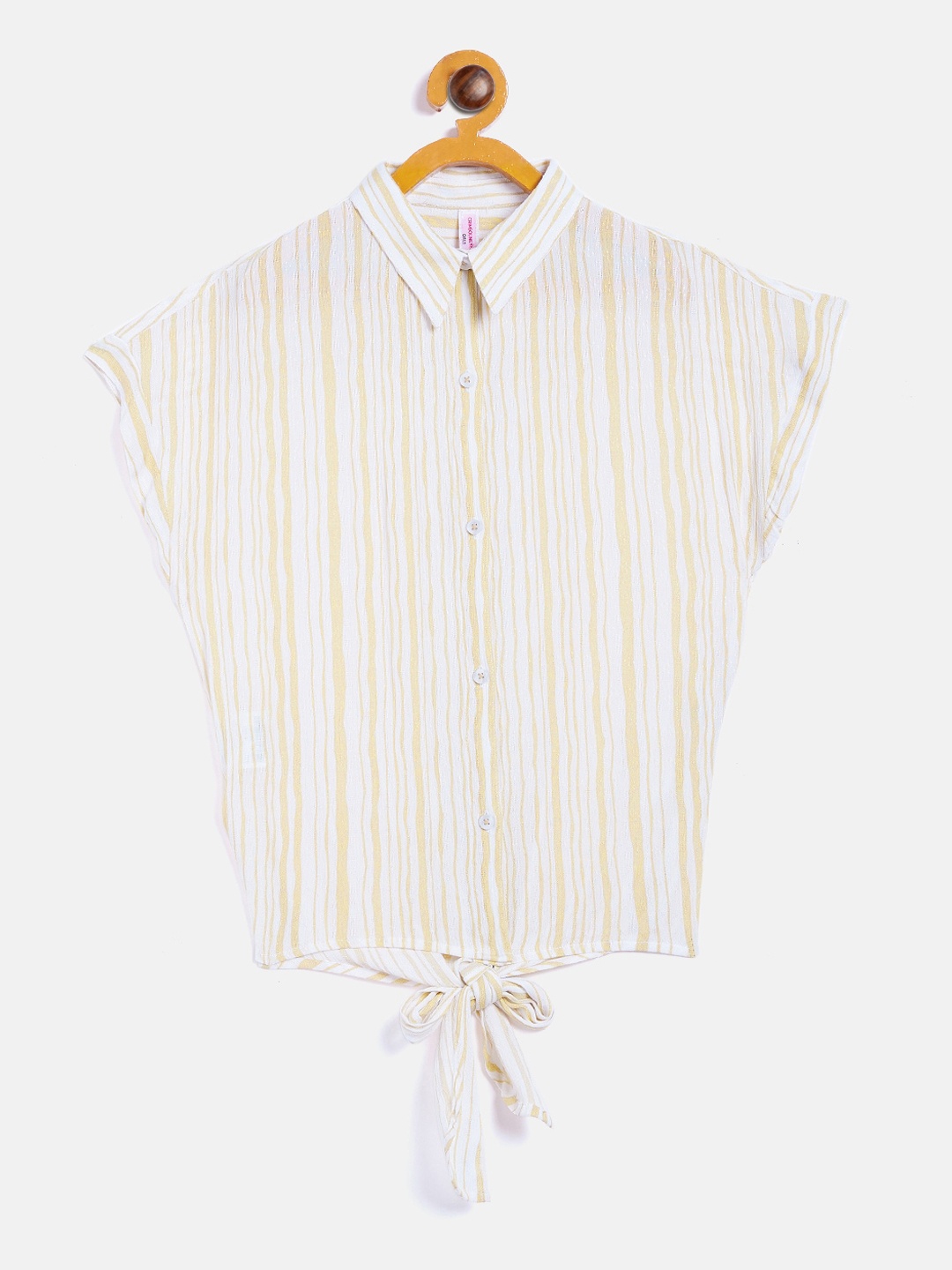 

Crimsoune Club Girls Beige Opaque Striped Casual Shirt