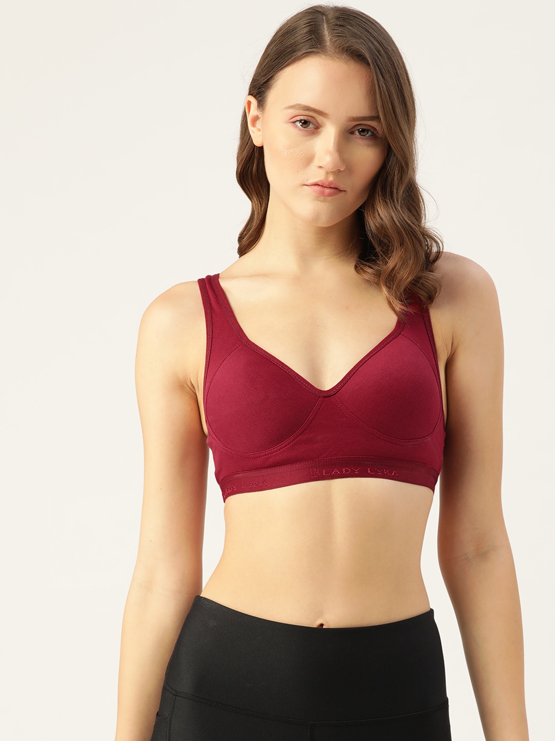 

Lady Lyka Maroon Workout Bra - Lightly Padded