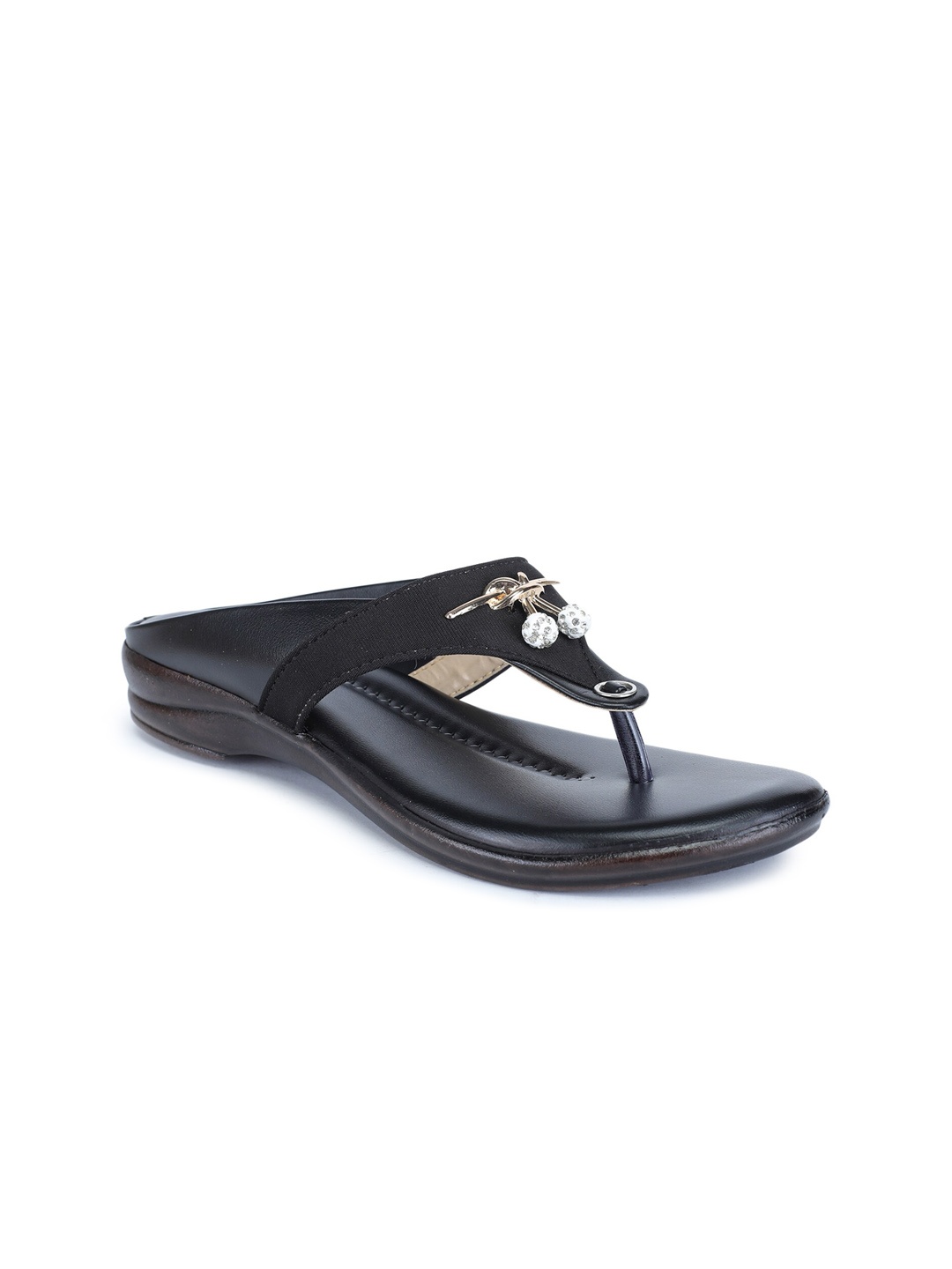 

Walkfree Women Black & Gold-Toned Embellished Comfort Heels