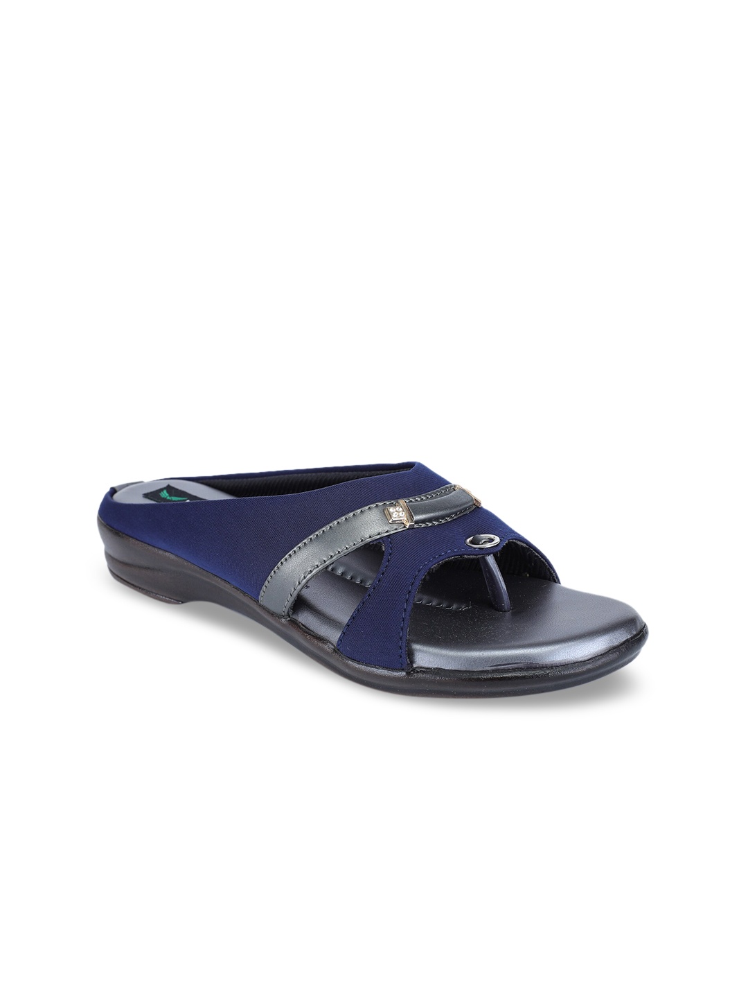 

Walkfree Women Navy Blue Textured Block Sandals