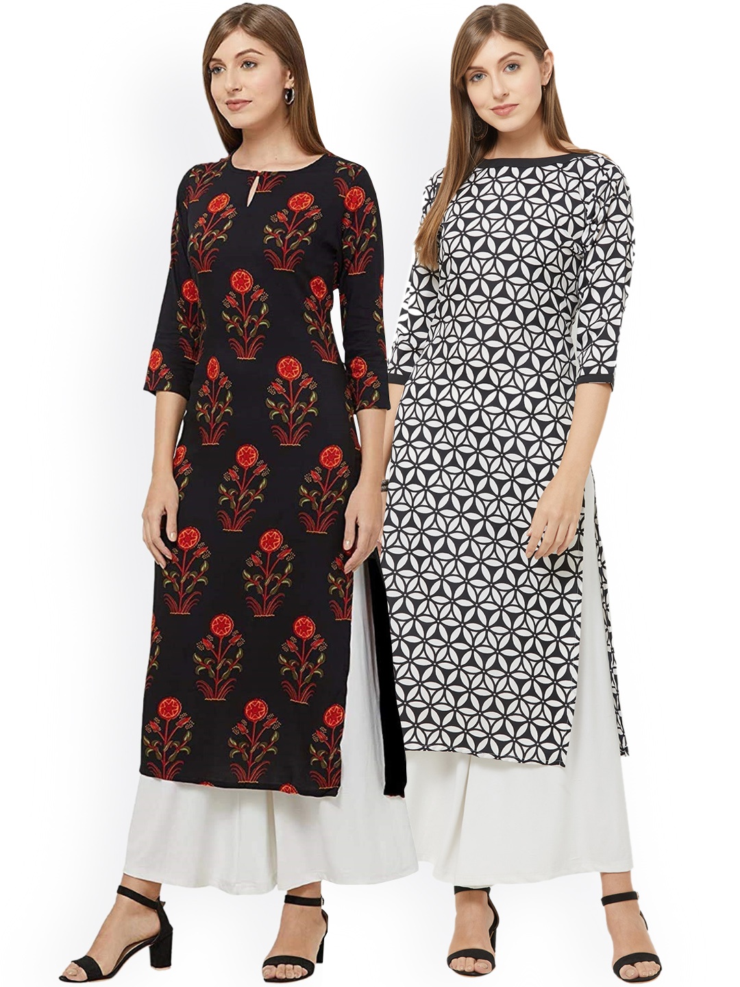 

KALINI Pack-2 Women Black Printed Crepe Kurta