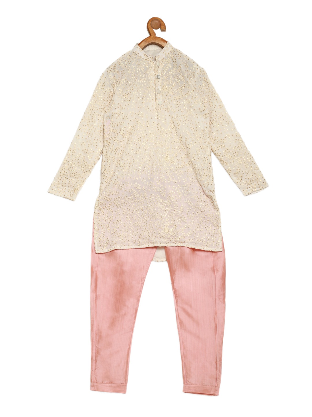 

Ethnovog Boys Beige Ethnic Motifs Embroidered Regular Kurta with Pyjamas