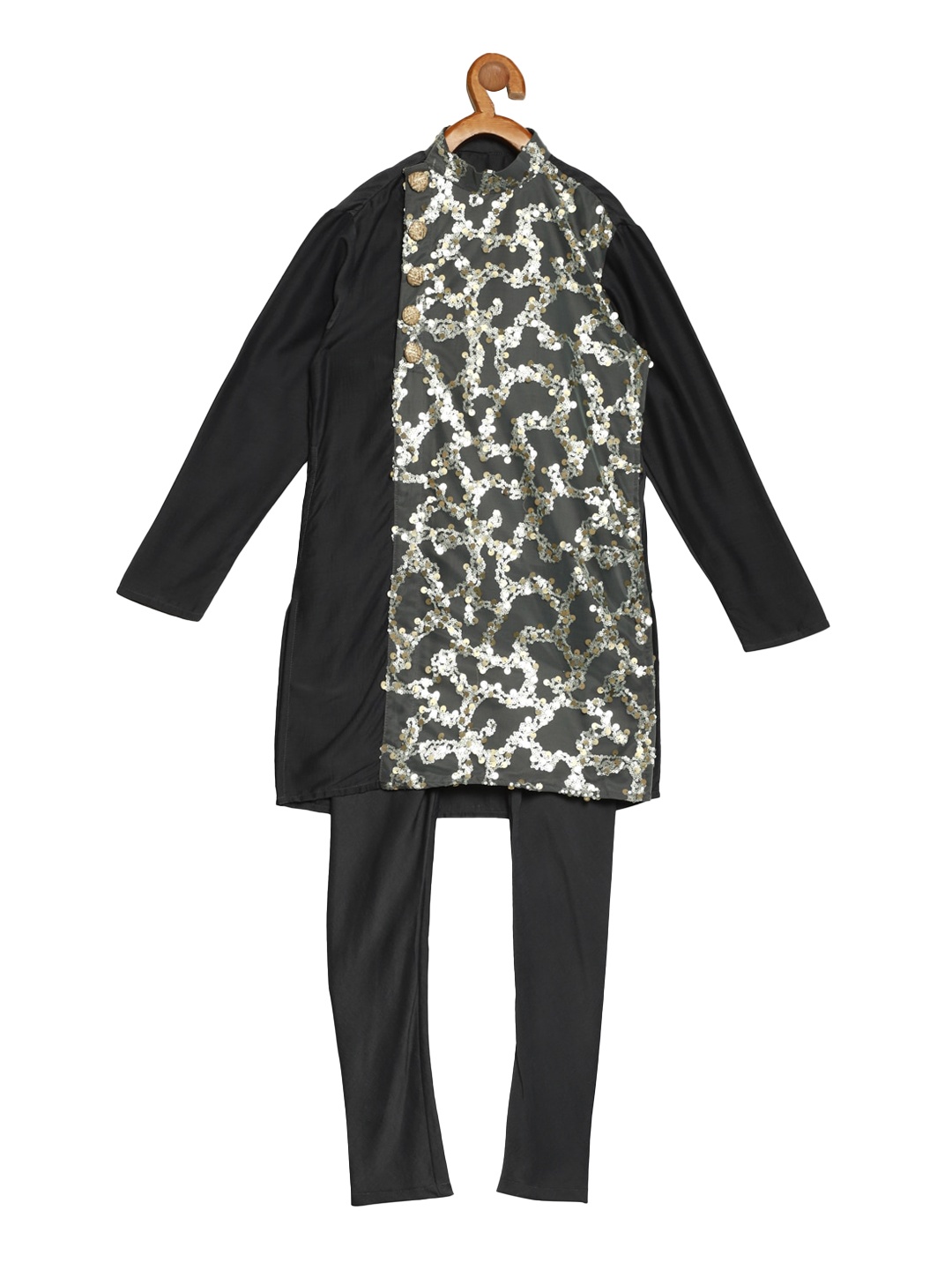 

Ethnovog Boys Charcoal Grey Embroidered Regular Kurta with Pyjamas