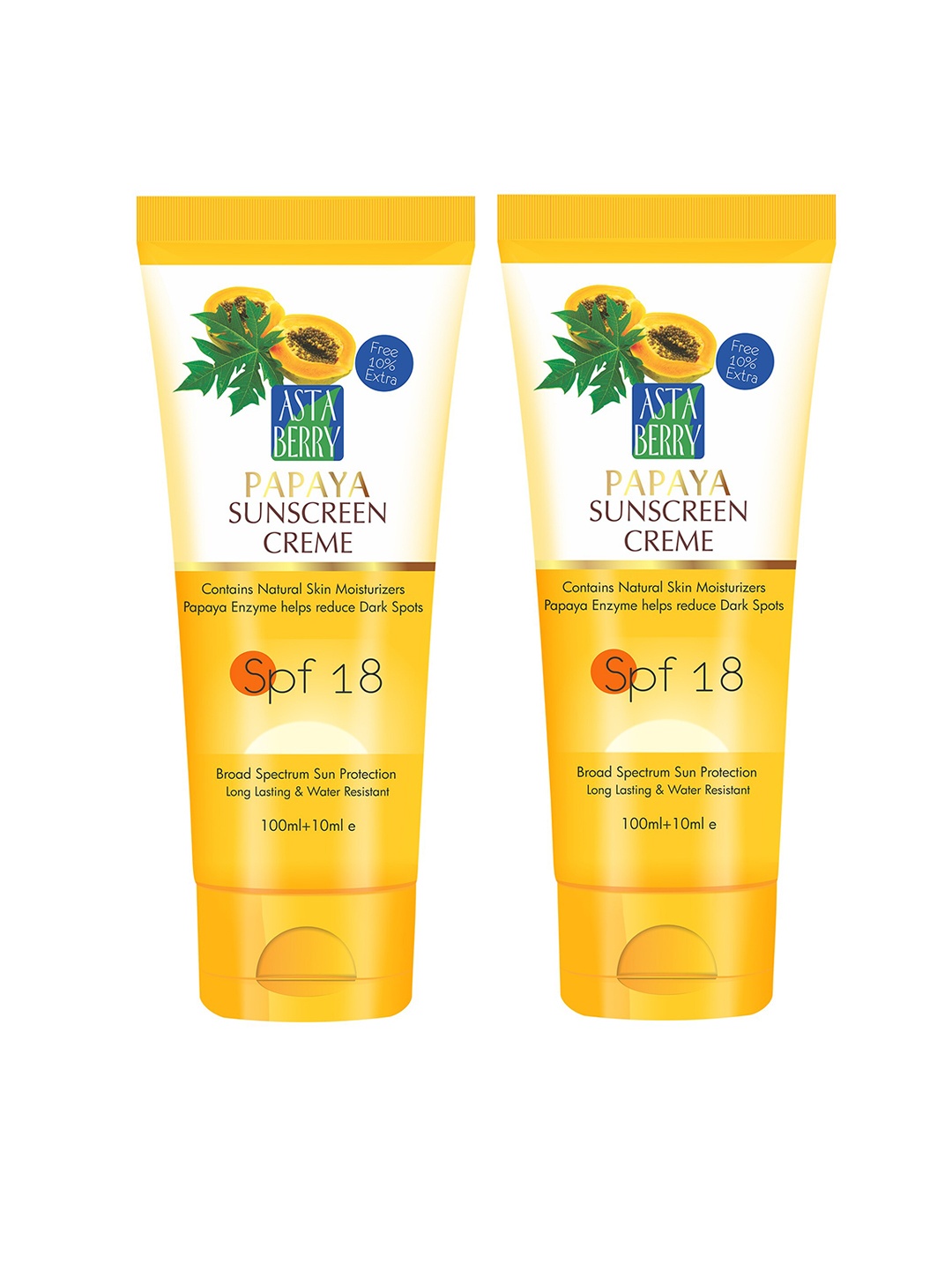 

Astaberry Pack of 2 Papaya SPF 18 Sunscreen Creme 110ml, Yellow