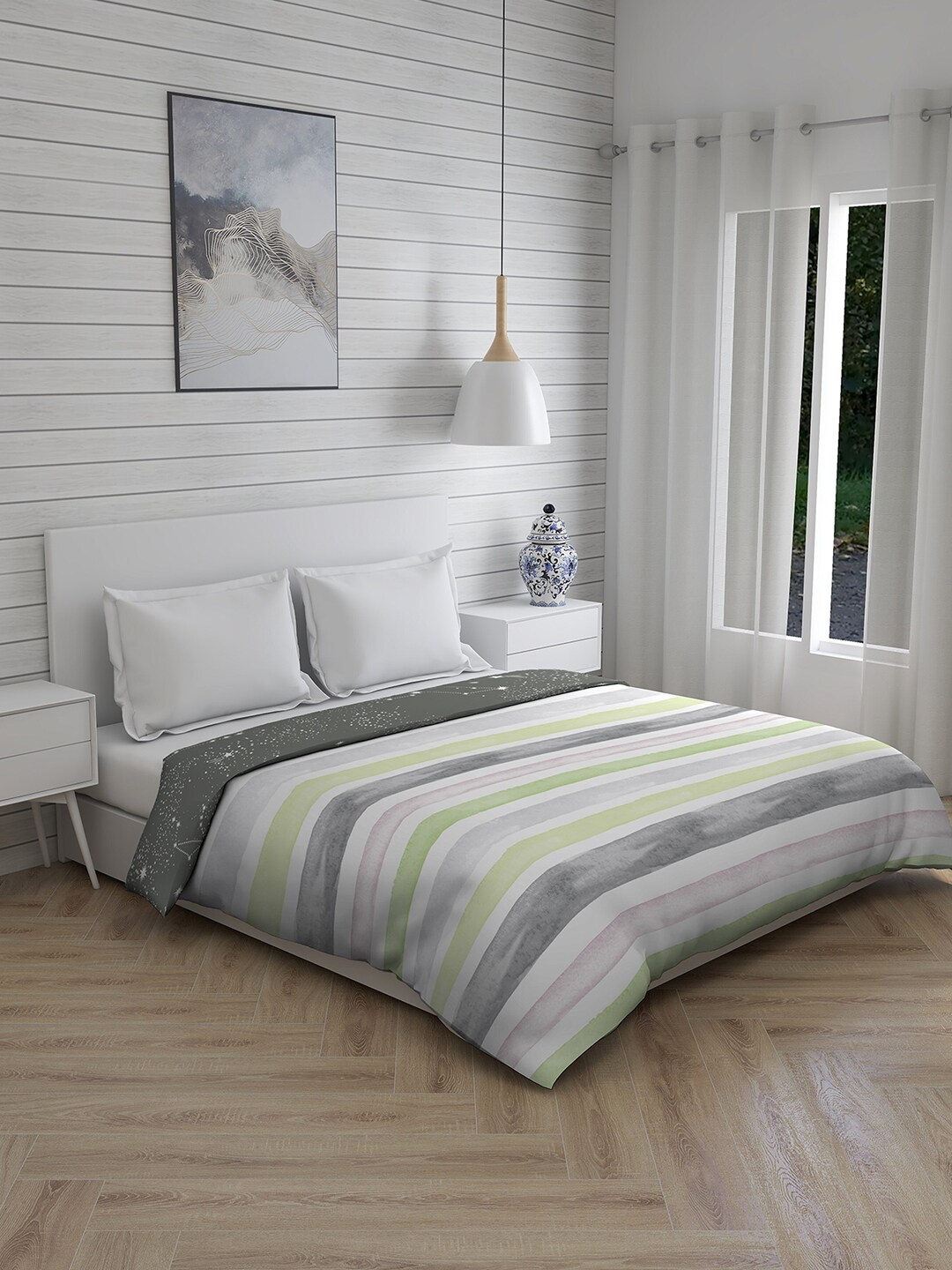 

Layers Grey & Green Striped Mild Winter 120 GSM Double Bed Comforter