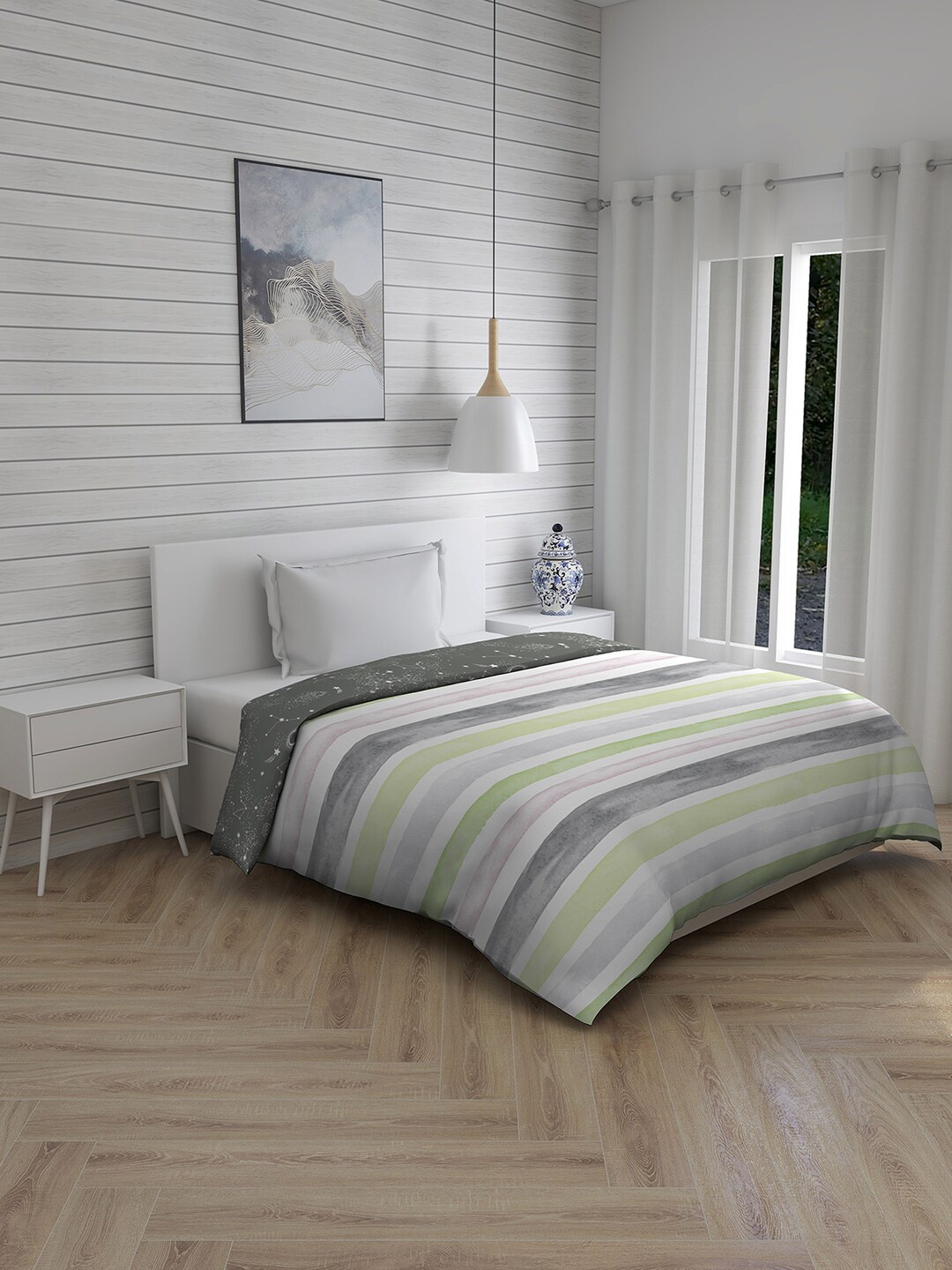 

Layers Grey & Green Striped Mild Winter 120 GSM Single Bed Comforter
