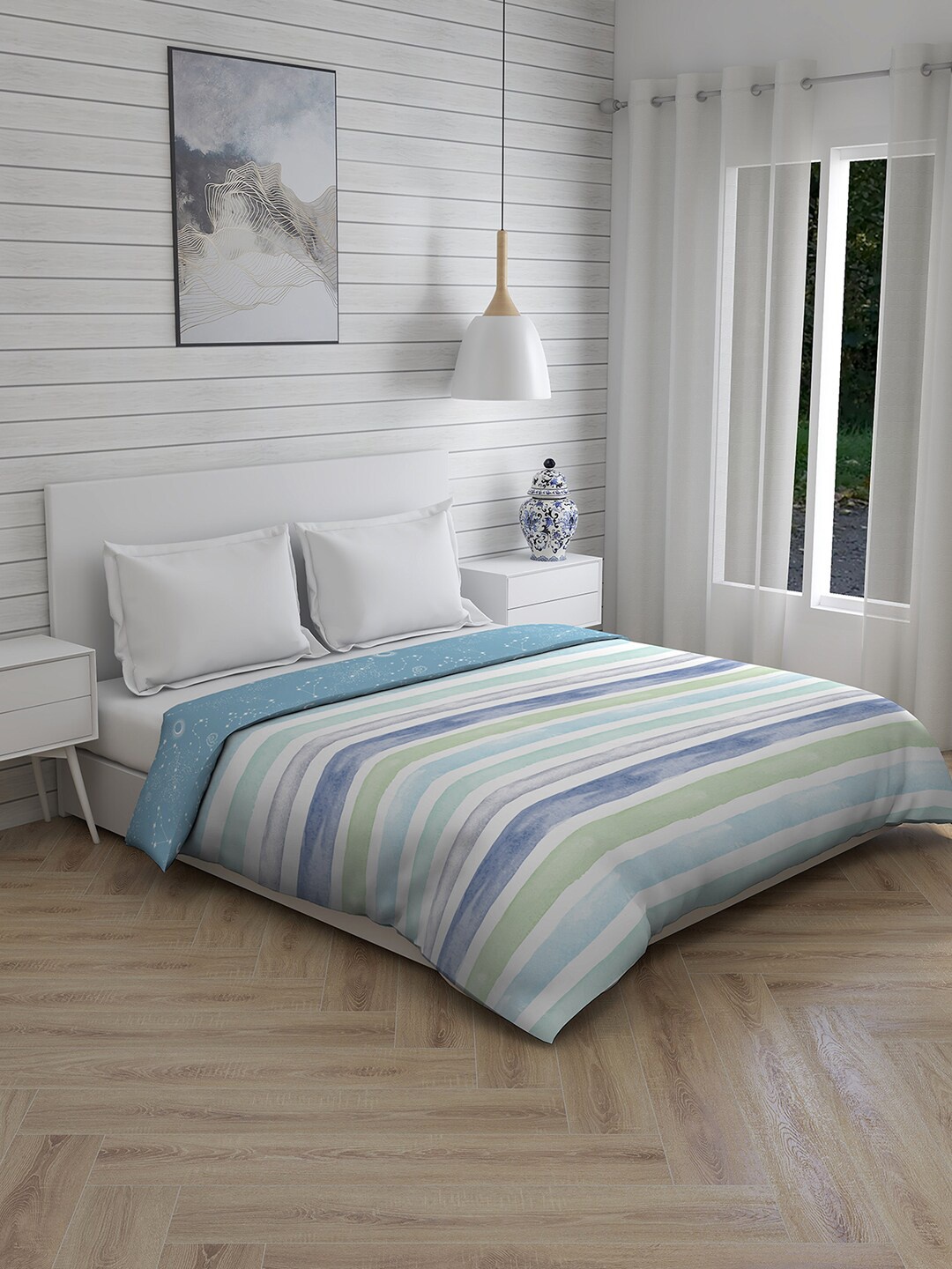 

Layers Blue & Green Striped Mild Winter 120 GSM Double Bed Comforter