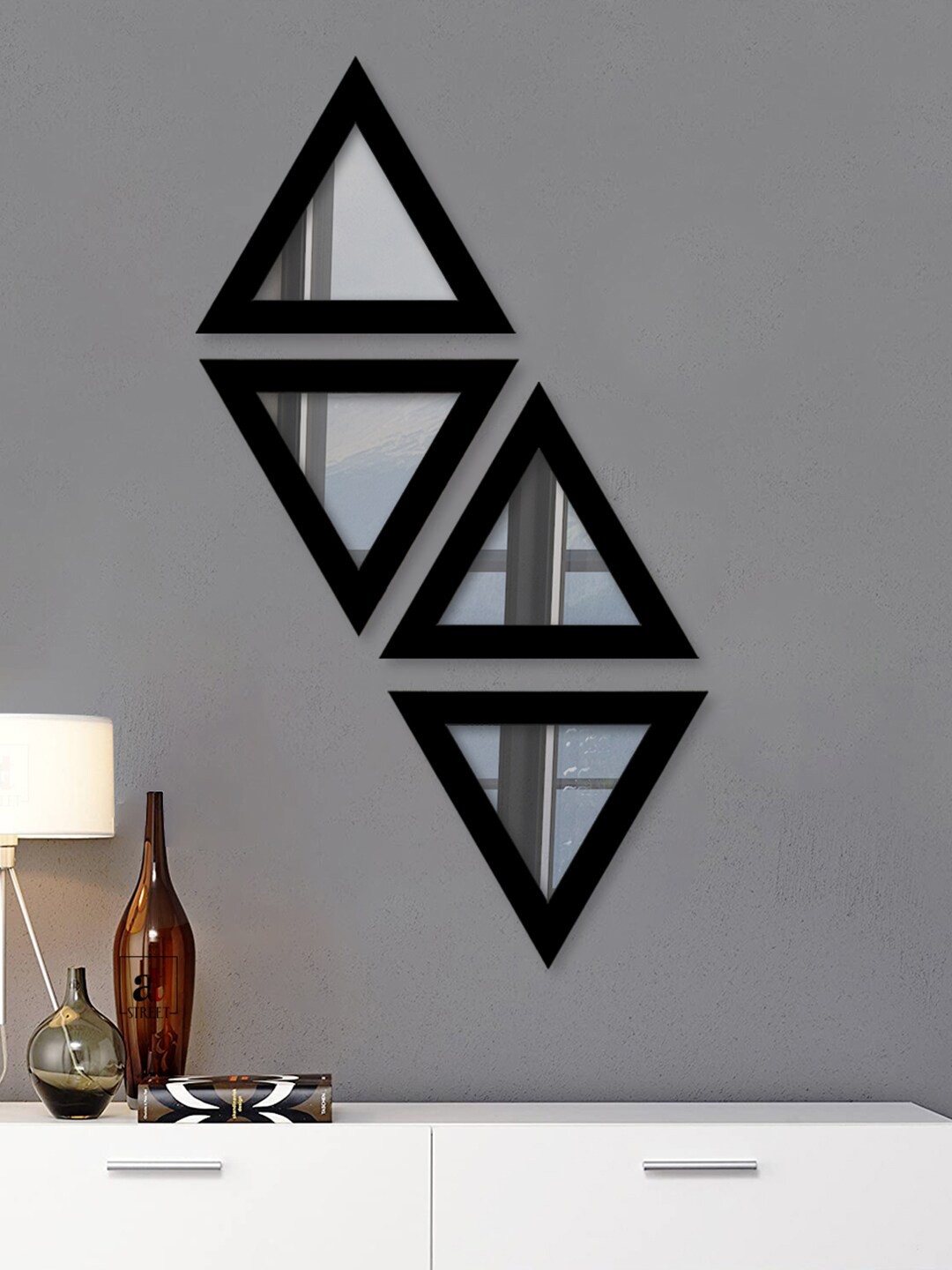 

Art Street Set Of 4 Black Solid Decorative Triangle-Shaped Wall Mirrors