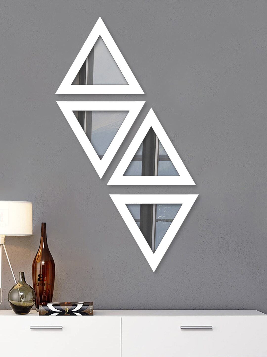 

Art Street Set Of 4 White Solid Triangle-Shaped Wall Mirror