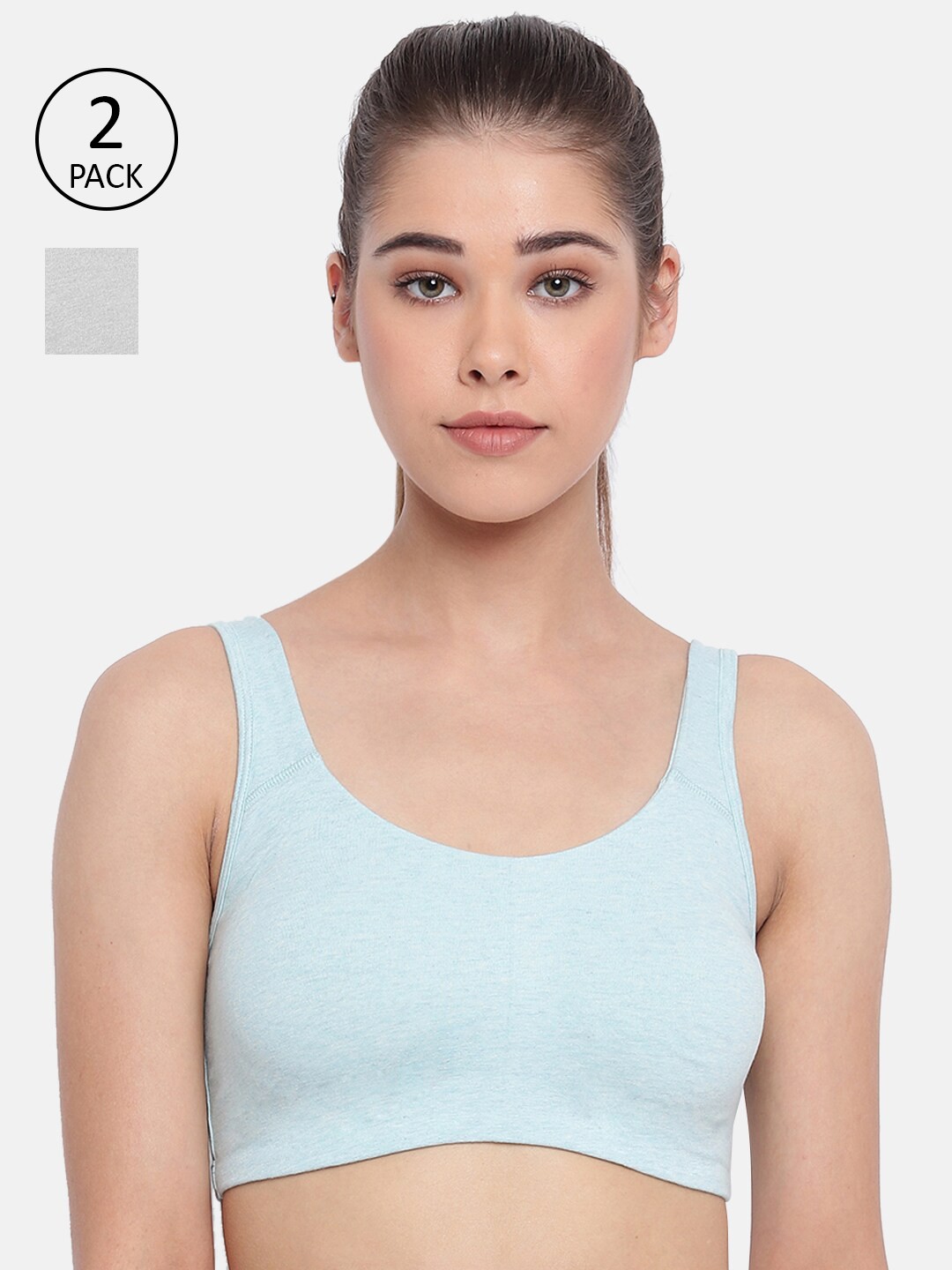 

Enamor Pack Of 2 Non-Wired Non Padded Full Coverage Low Impact Slip-On Sports Bra SB06, Grey