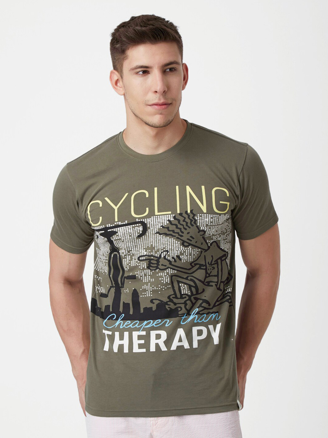 

FIDO DIDO Men Olive Green Printed Slim Fit T-shirt