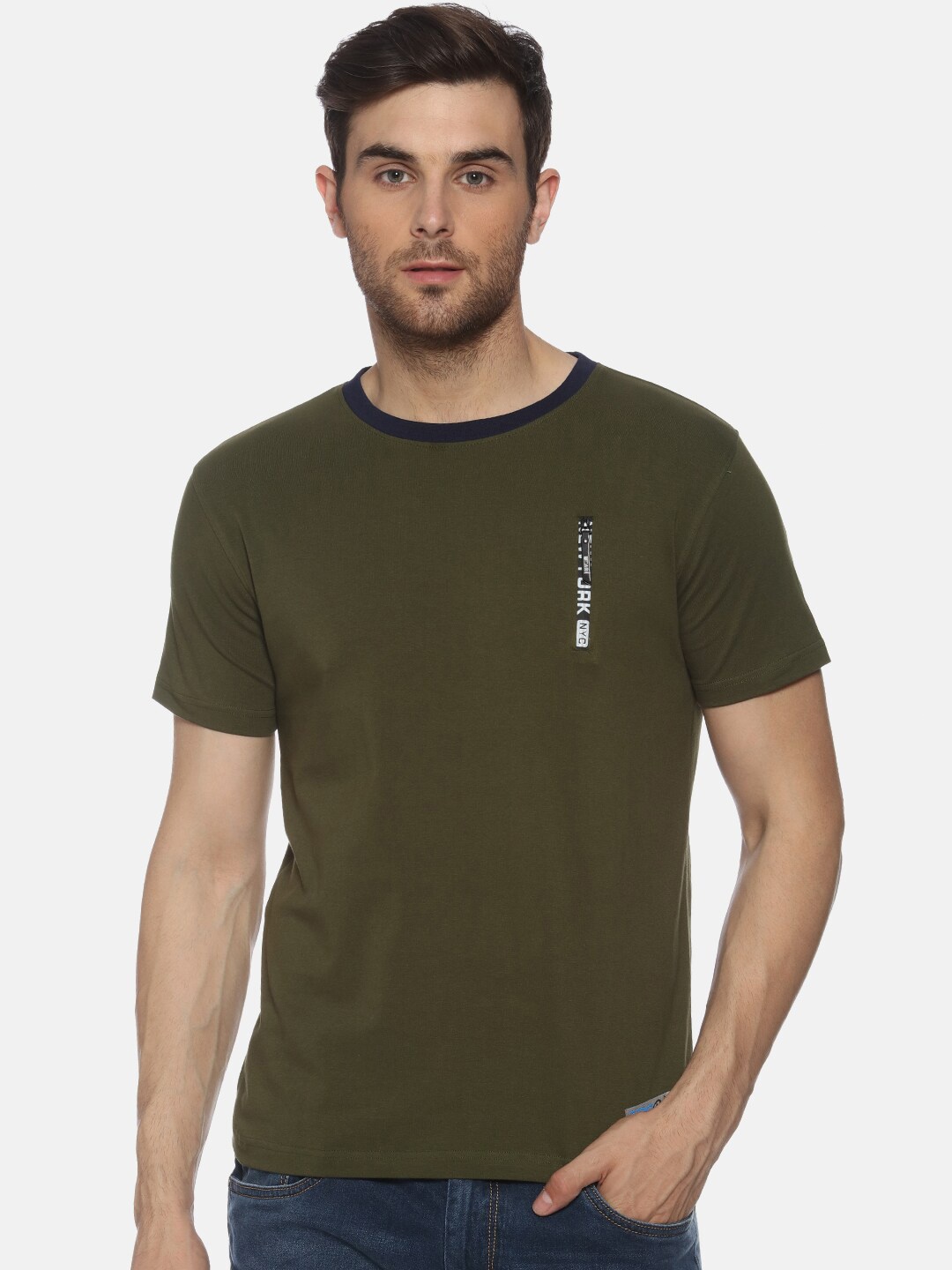 

FIDO DIDO Men Olive Green Slim Fit T-shirt