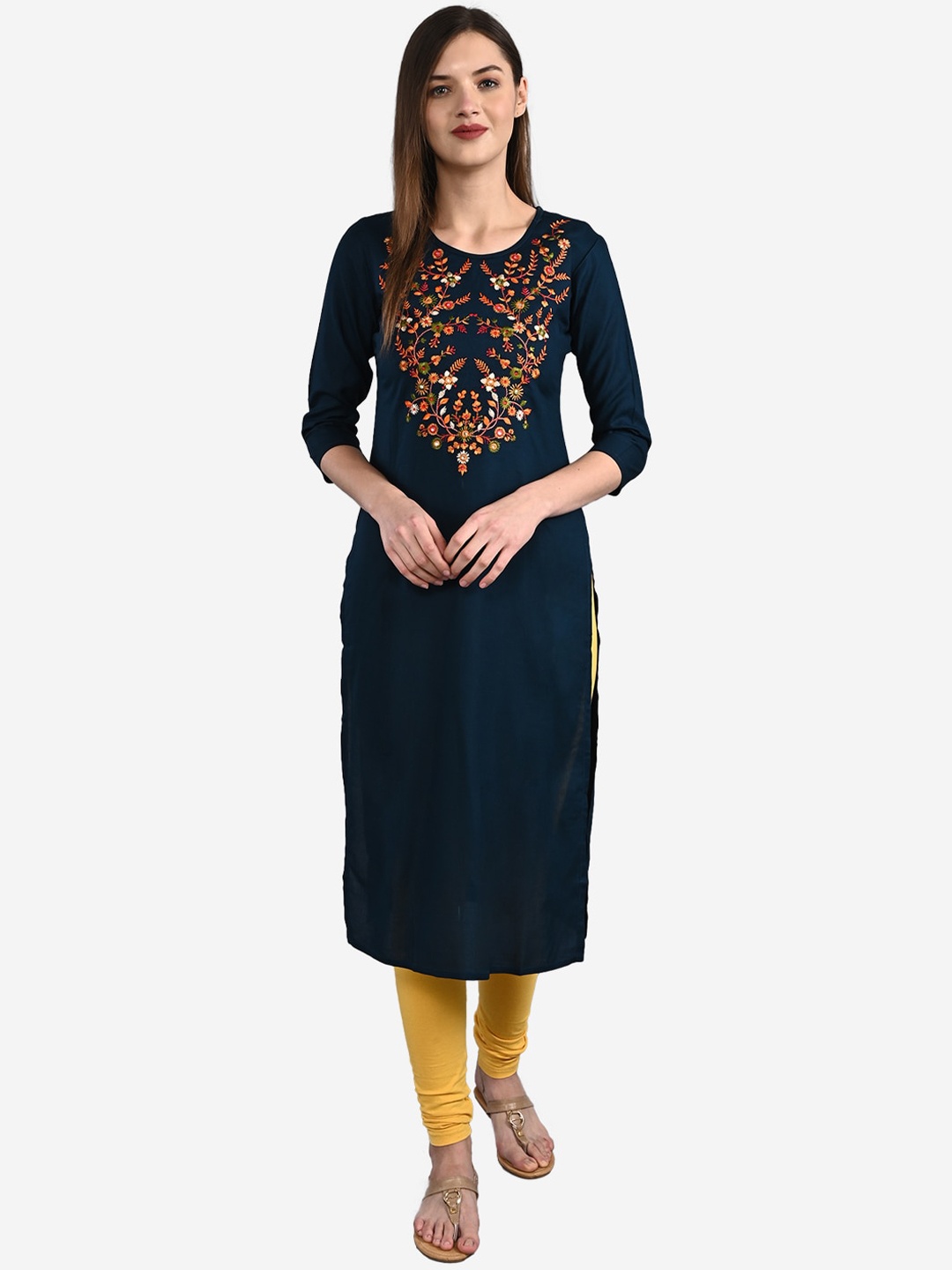 

GULMOHAR JAIPUR Women Blue Ethnic Motifs Embroidered Straight Kurta