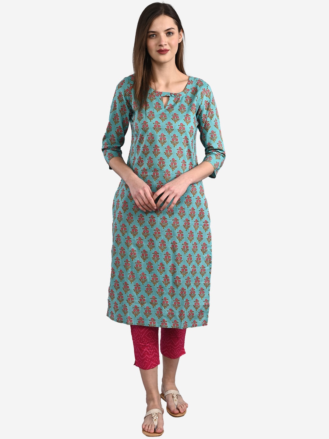 

GULMOHAR JAIPUR Women Green Ethnic Motifs Printed Kurta