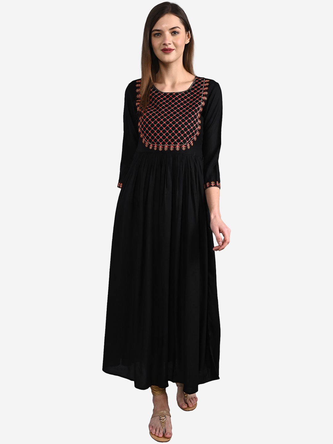 

GULMOHAR JAIPUR Women Black Geometric Thread Work Anarkali Kurta