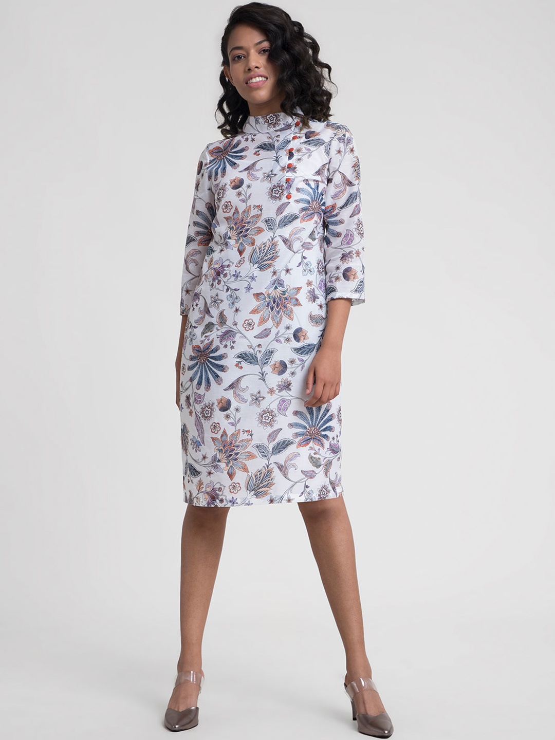 

FableStreet White Floral Formal Sheath Dress