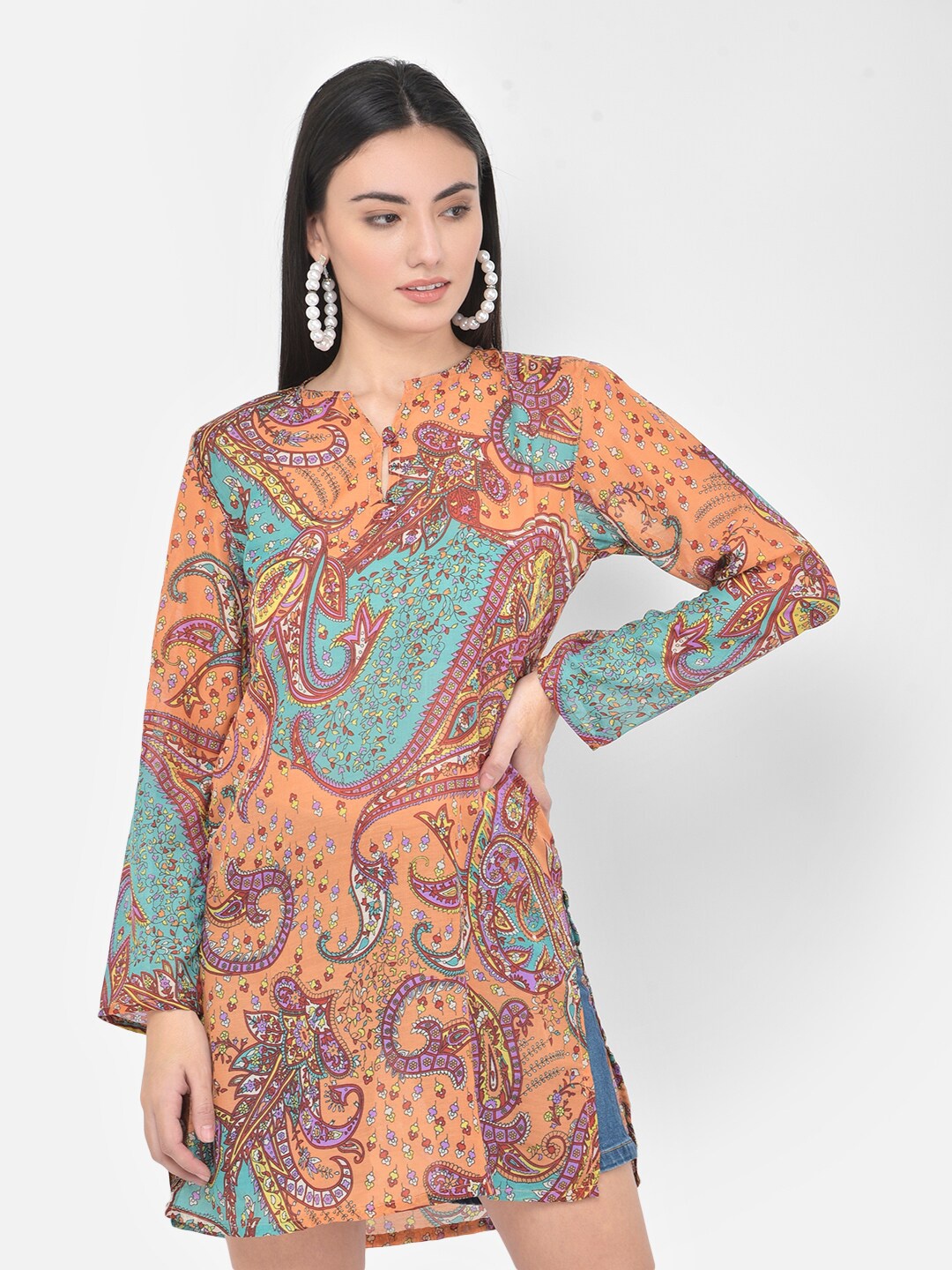 

Aditi Wasan Peach-Coloured & Pink Printed Tunic