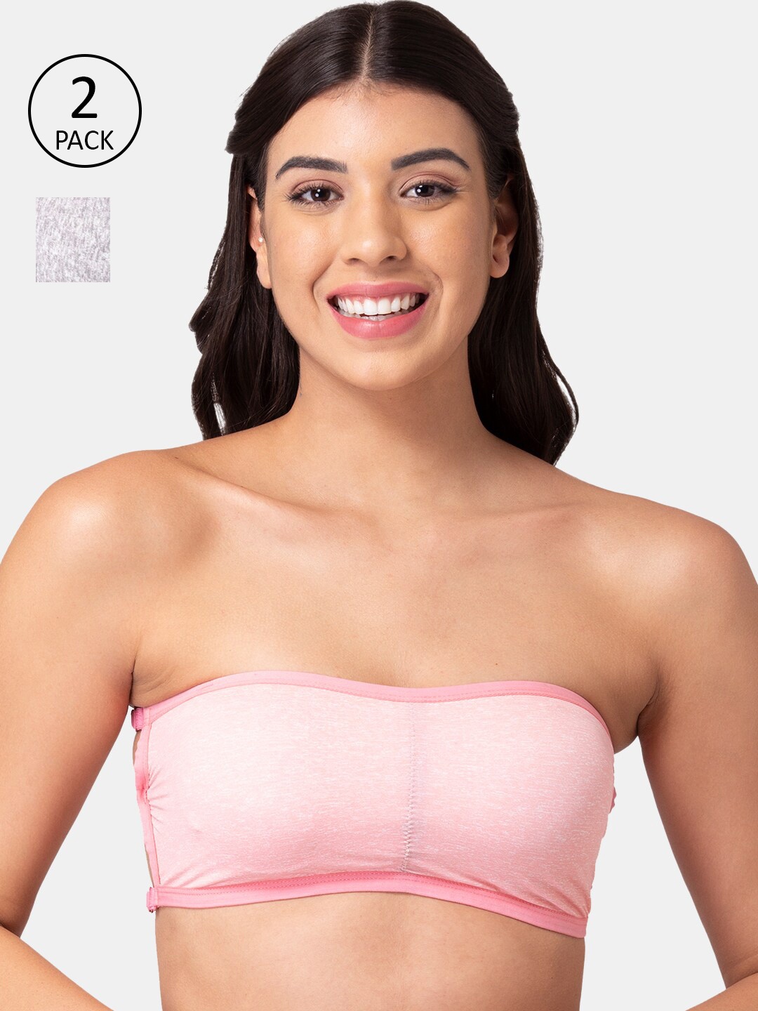 

KOMLI Pack Of 2 Printed Bandeau Bras - Wireless Removable Padding, Grey