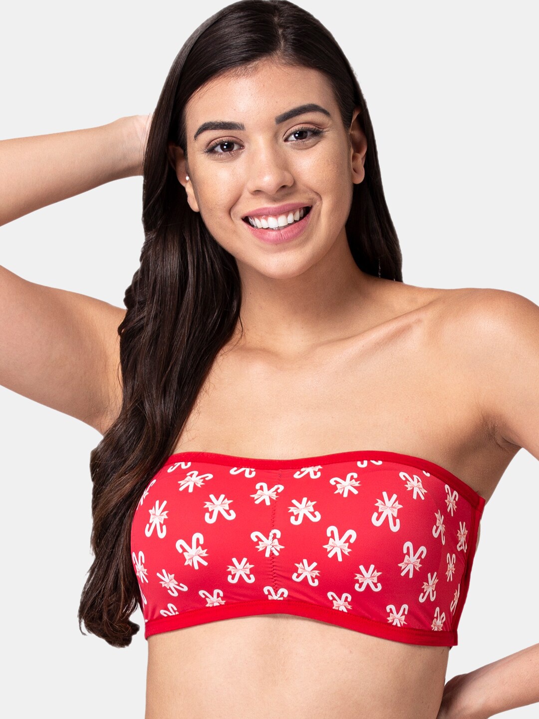 

KOMLI Pink & White Printed Bandeau Bra - Wireless Removable Padding