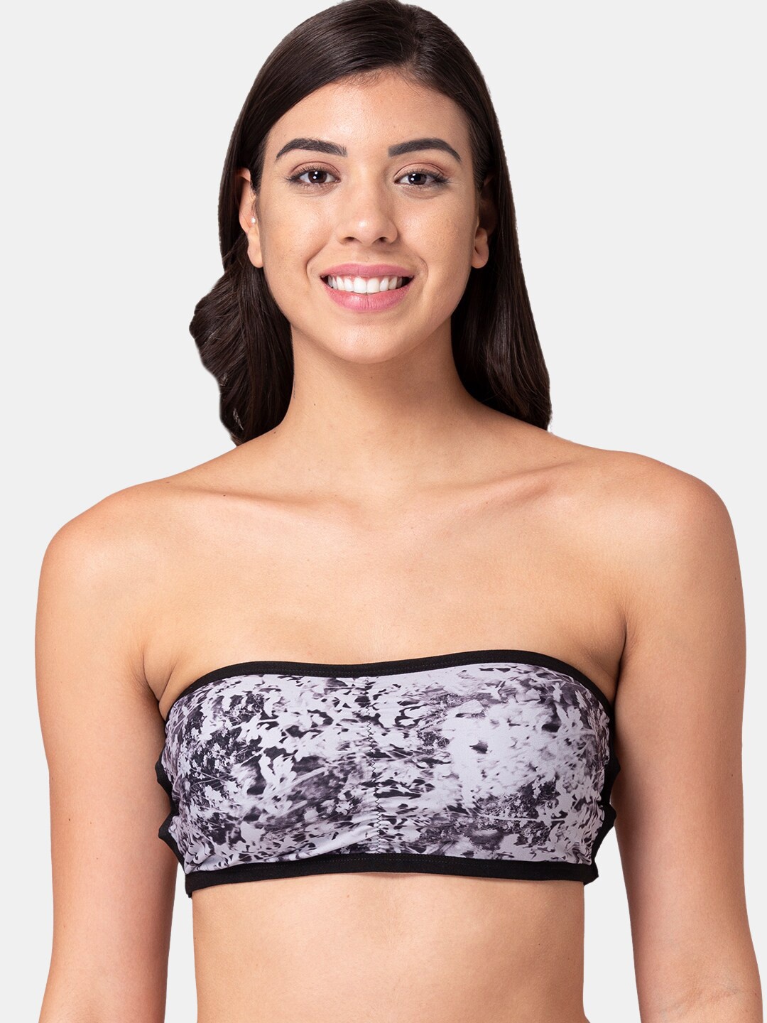 

KOMLI Grey & Black Printed Bandeau Bra - Wireless Removable Padding