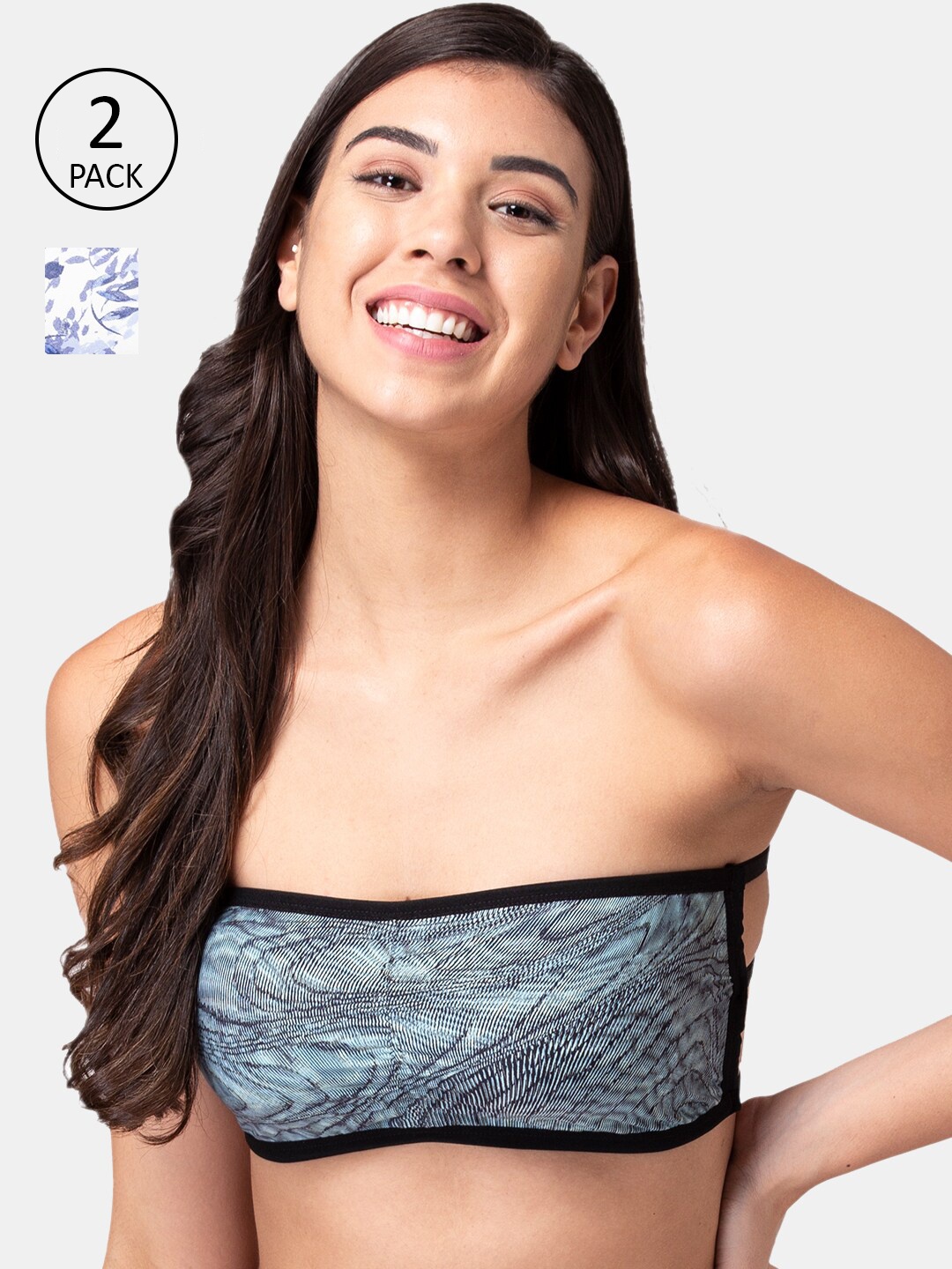 

KOMLI Pack Of 2 Printed Bandeau Bras - Wireless Removable Padding, White