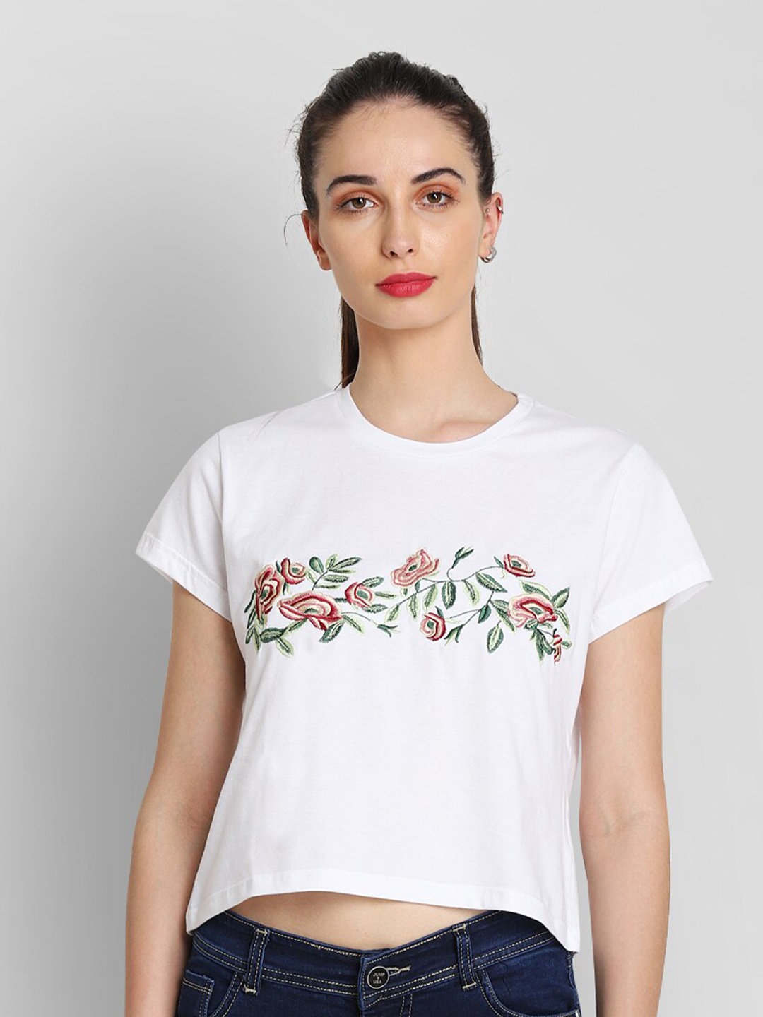 

JUMP USA White Crepe Regular Pure Cotton Crop Top